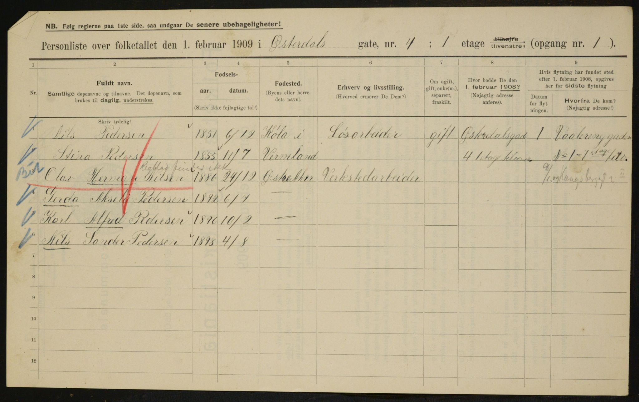 OBA, Municipal Census 1909 for Kristiania, 1909, p. 117087