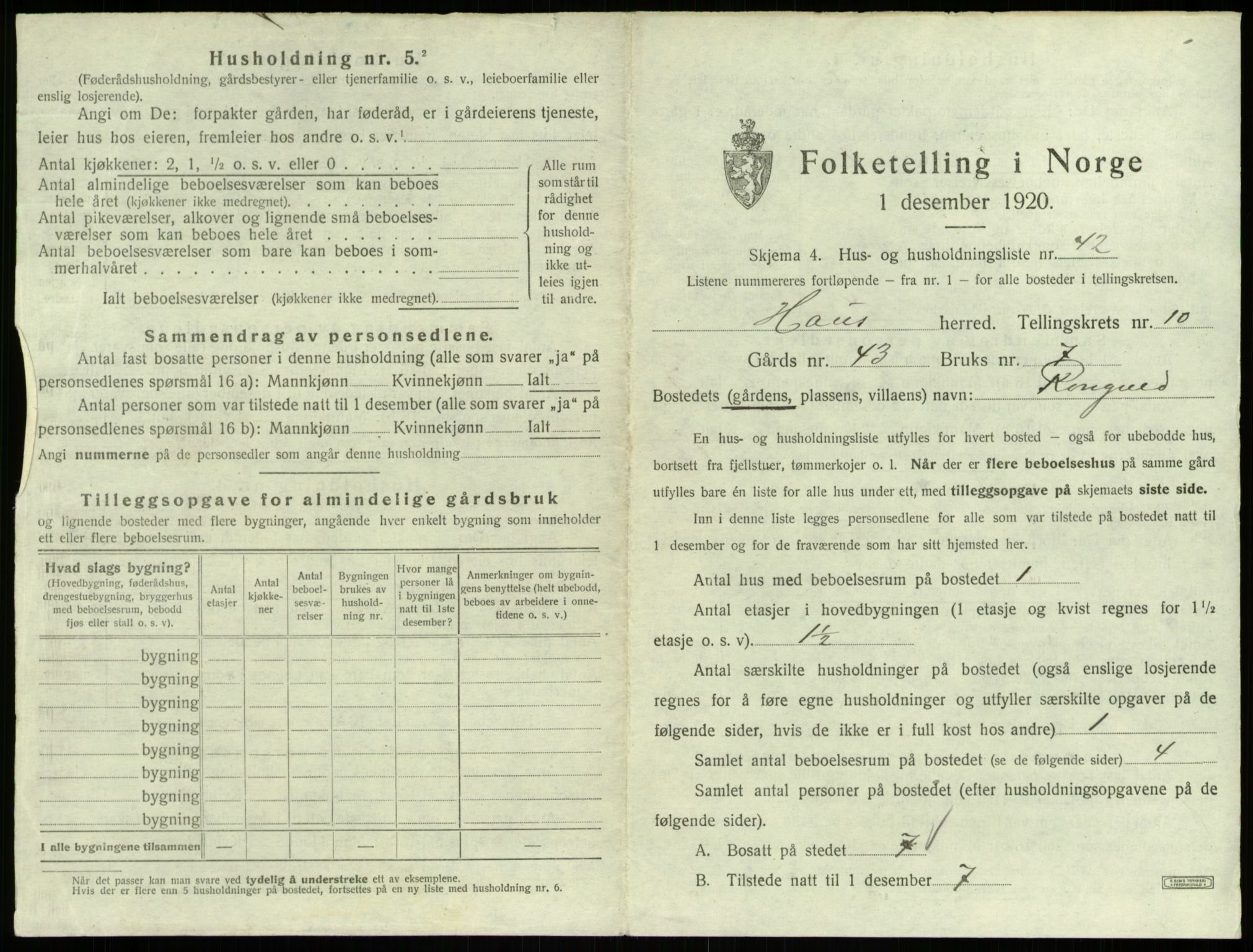 SAB, 1920 census for Haus, 1920, p. 810