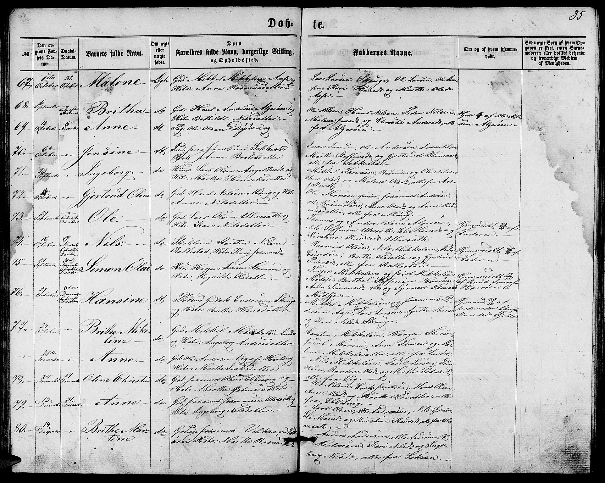 Fjell sokneprestembete, SAB/A-75301/H/Hab: Parish register (copy) no. A 1, 1861-1870, p. 35
