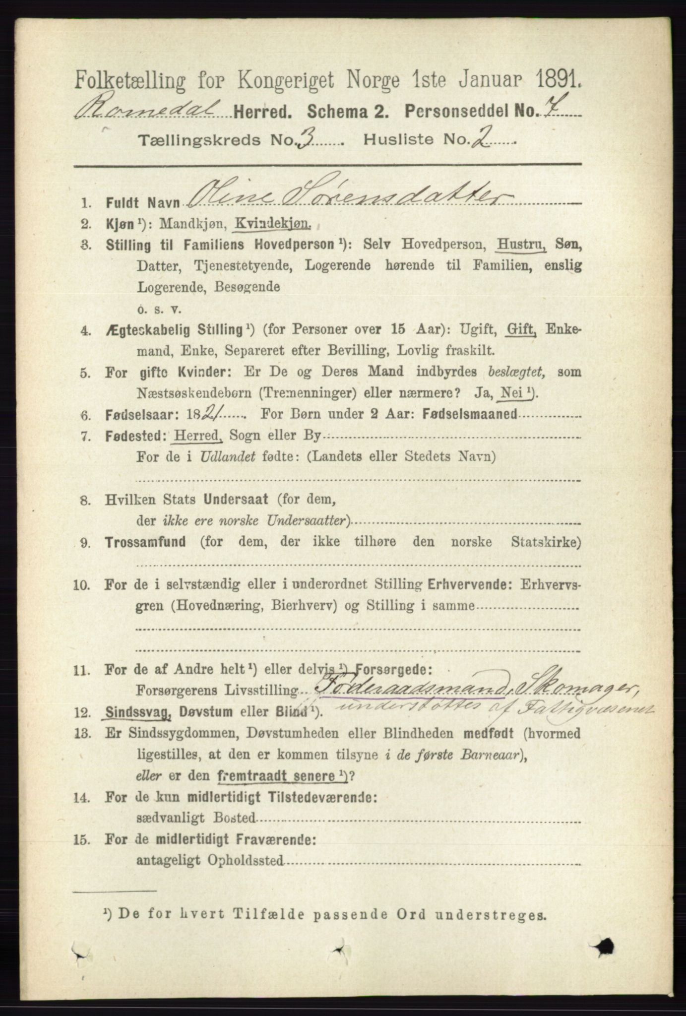 RA, 1891 census for 0416 Romedal, 1891, p. 1432