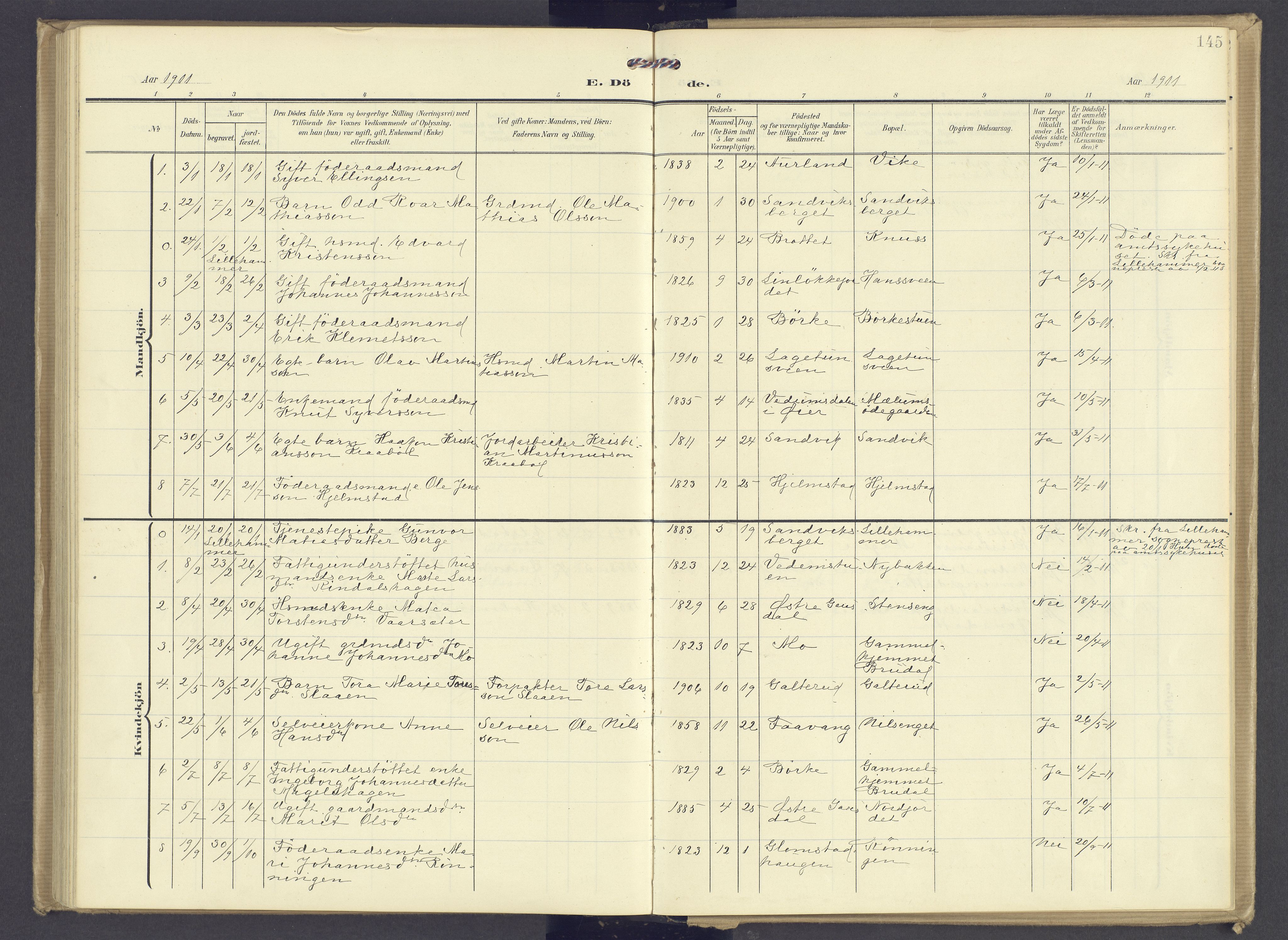 Øyer prestekontor, SAH/PREST-084/H/Ha/Haa/L0013: Parish register (official) no. 13, 1905-1920, p. 145