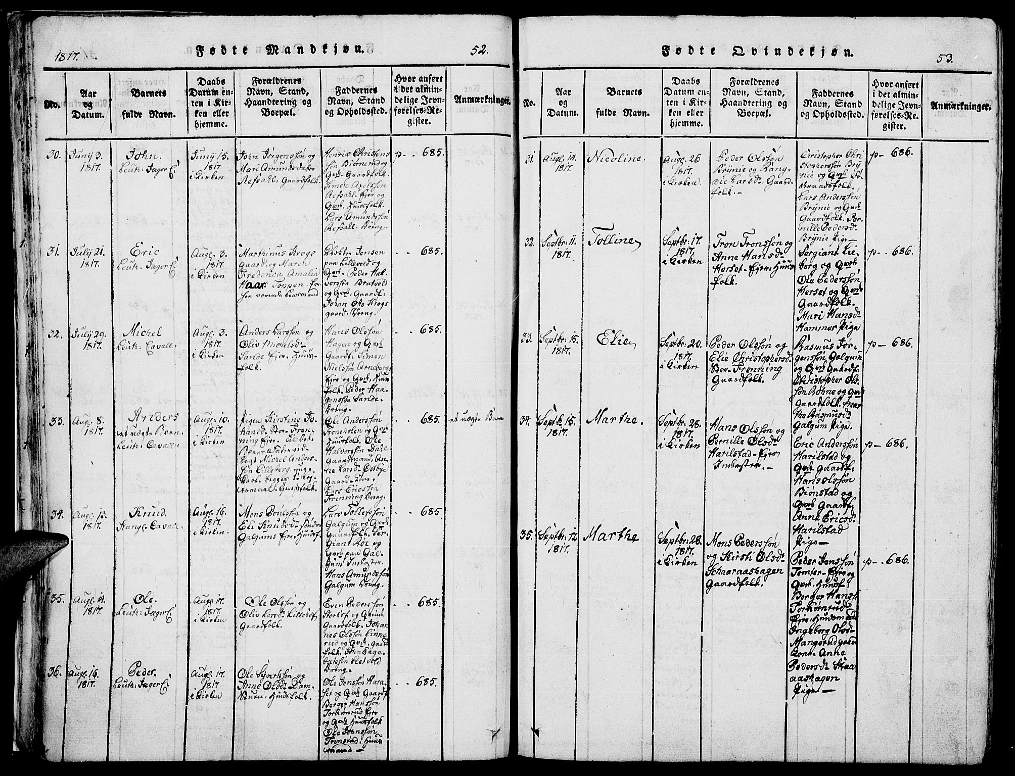 Romedal prestekontor, AV/SAH-PREST-004/K/L0002: Parish register (official) no. 2, 1814-1828, p. 52-53