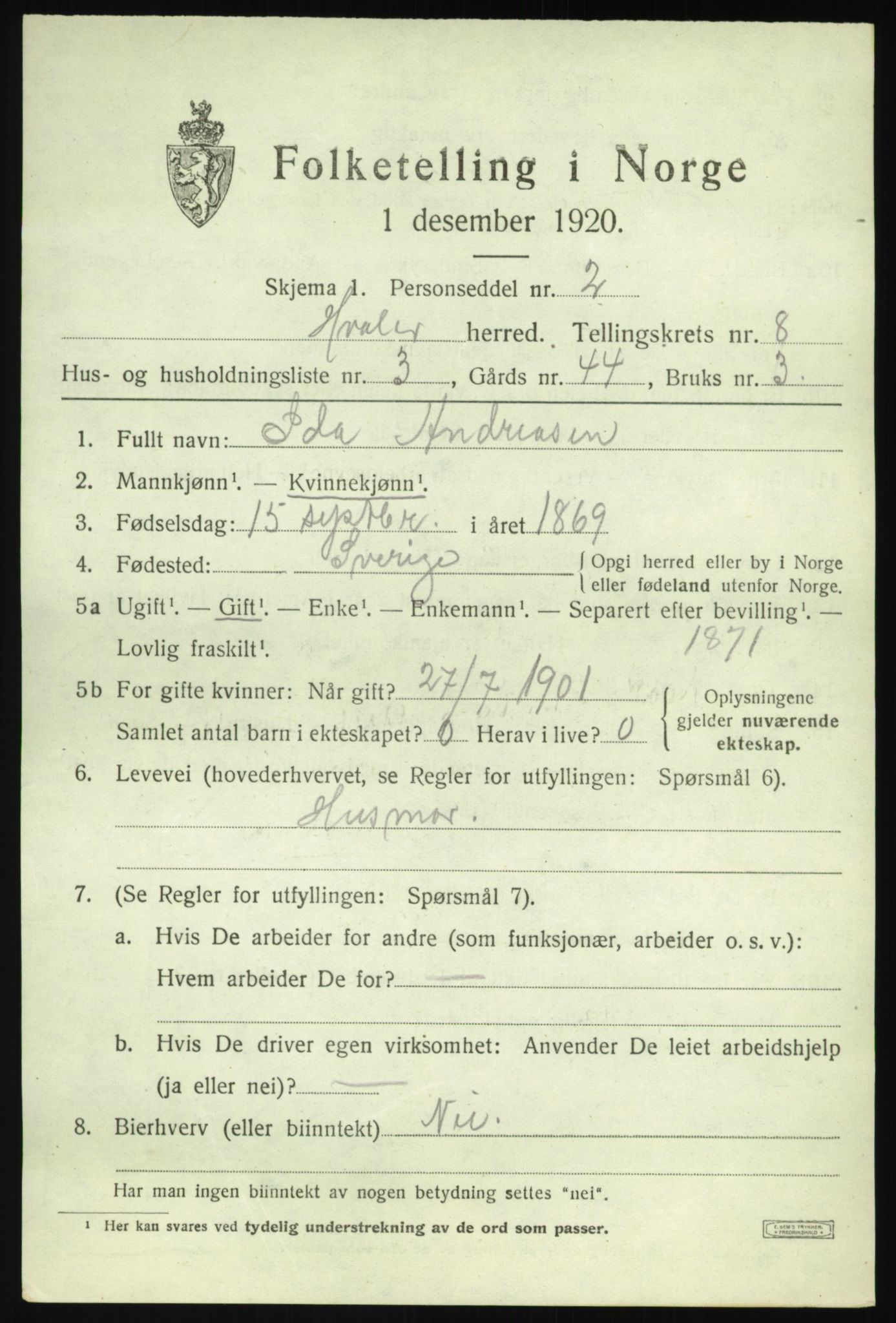 SAO, 1920 census for Hvaler, 1920, p. 7370