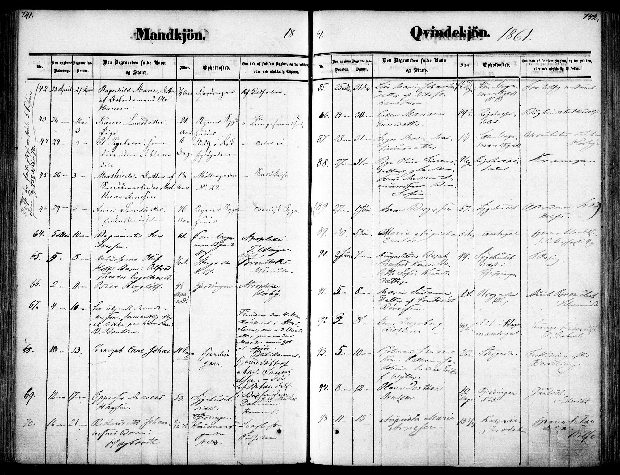 Oslo domkirke Kirkebøker, SAO/A-10752/F/Fa/L0025: Parish register (official) no. 25, 1847-1867, p. 741-742