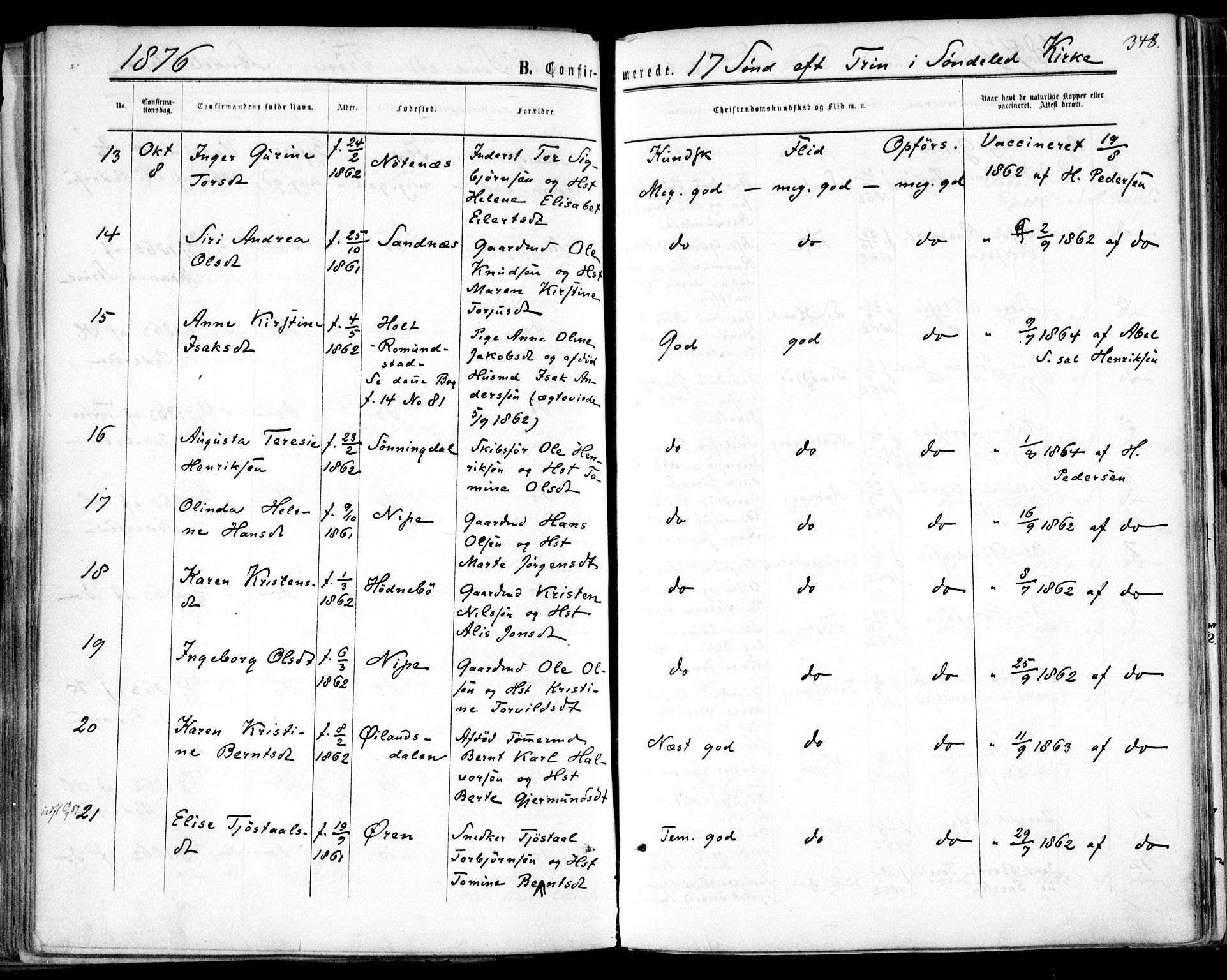 Søndeled sokneprestkontor, SAK/1111-0038/F/Fa/L0003: Parish register (official) no. A 3, 1861-1879, p. 348