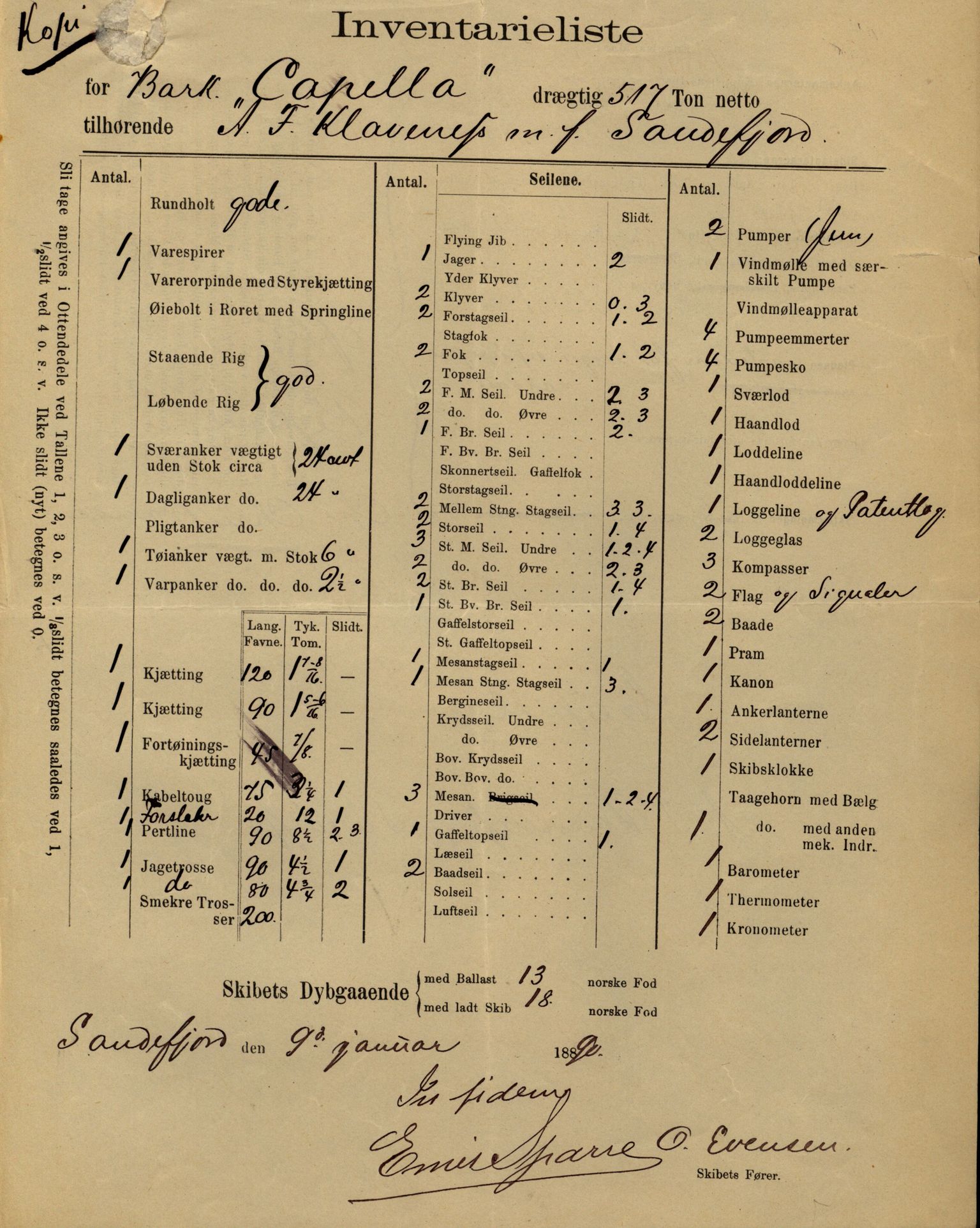 Pa 63 - Østlandske skibsassuranceforening, VEMU/A-1079/G/Ga/L0029/0002: Havaridokumenter / Johanne, Ocean, Capella, Columbus, Castro, 1892, p. 27