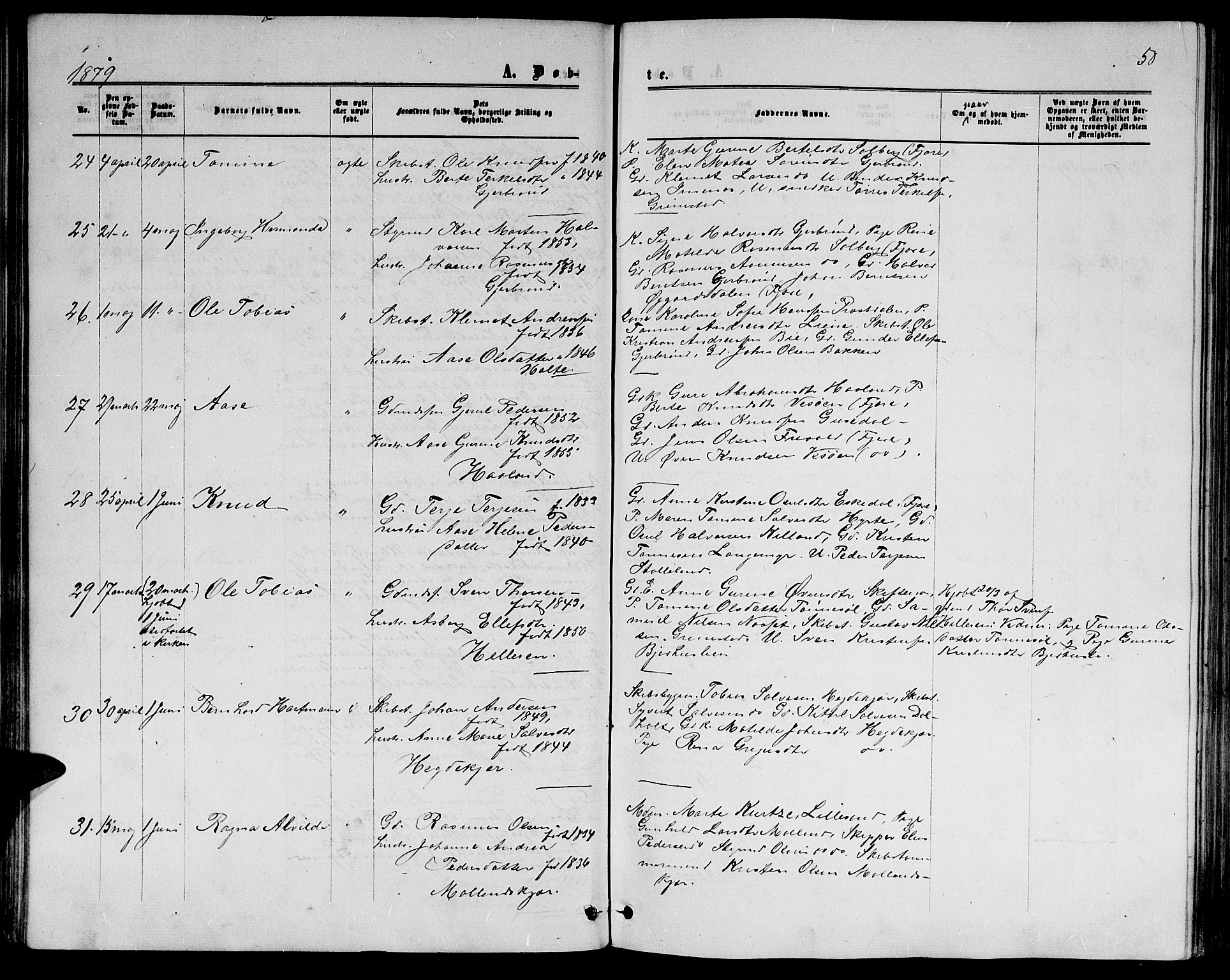 Hommedal sokneprestkontor, AV/SAK-1111-0023/F/Fb/Fbb/L0006: Parish register (copy) no. B 6, 1869-1884, p. 50