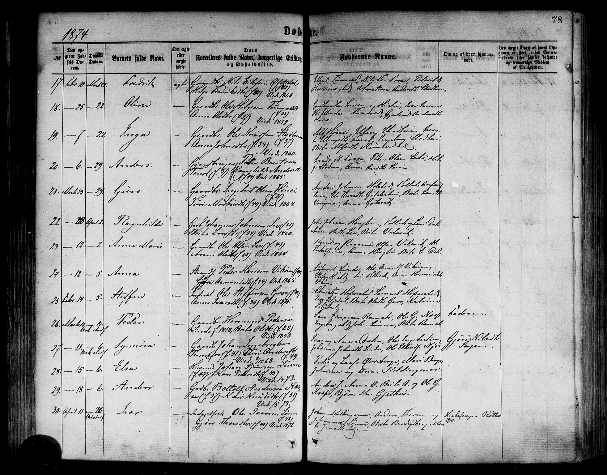 Vik sokneprestembete, AV/SAB-A-81501/H/Haa/Haaa/L0009: Parish register (official) no. A 9, 1866-1877, p. 78