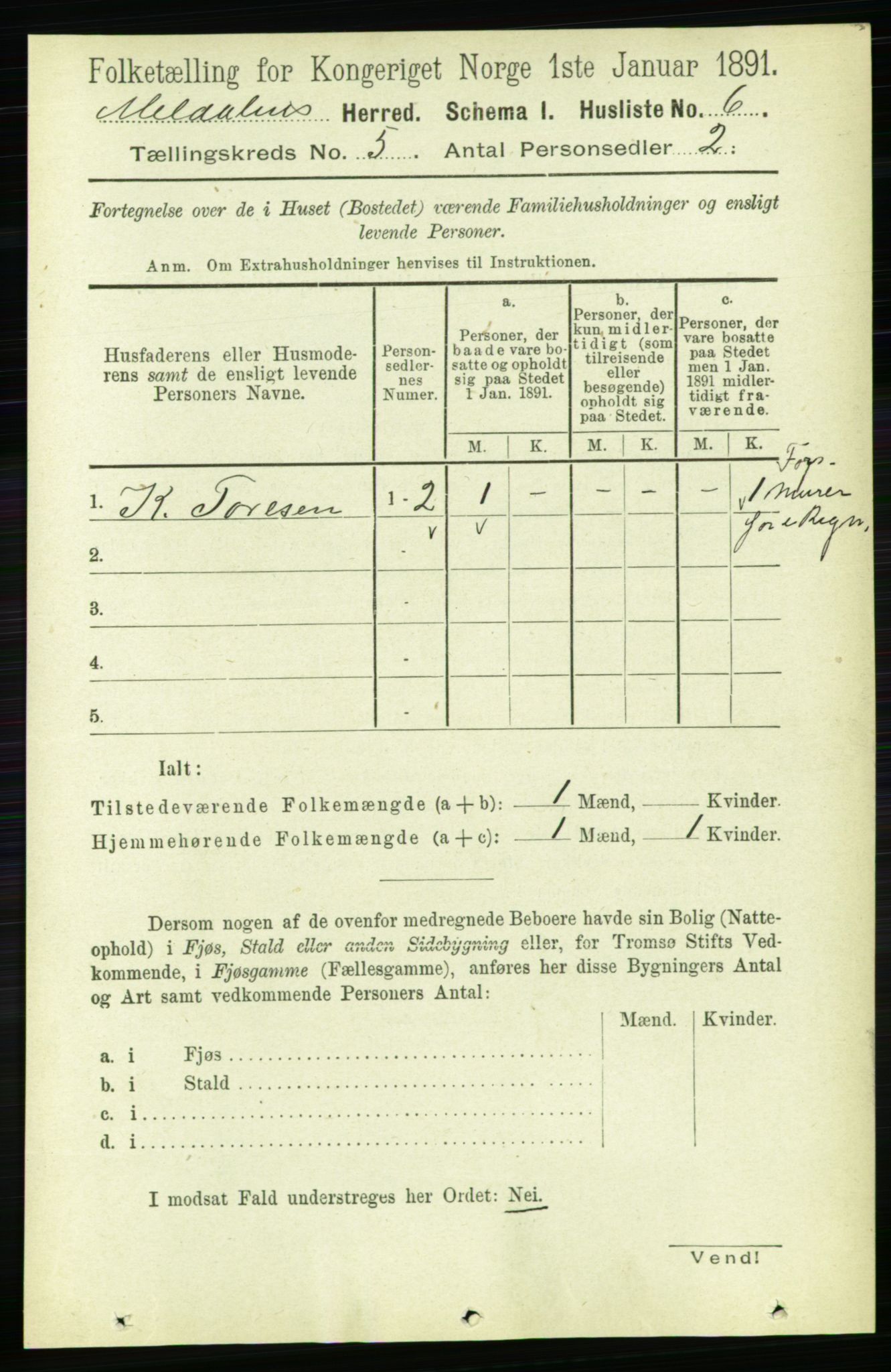 RA, 1891 census for 1636 Meldal, 1891, p. 2471