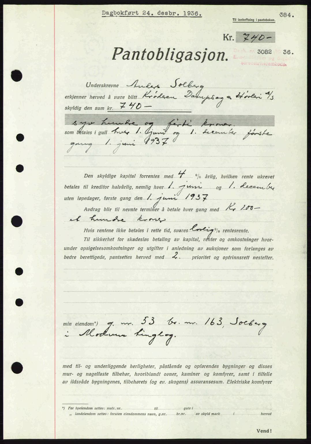 Eiker, Modum og Sigdal sorenskriveri, SAKO/A-123/G/Ga/Gab/L0034: Mortgage book no. A4, 1936-1937, Diary no: : 3082/1936
