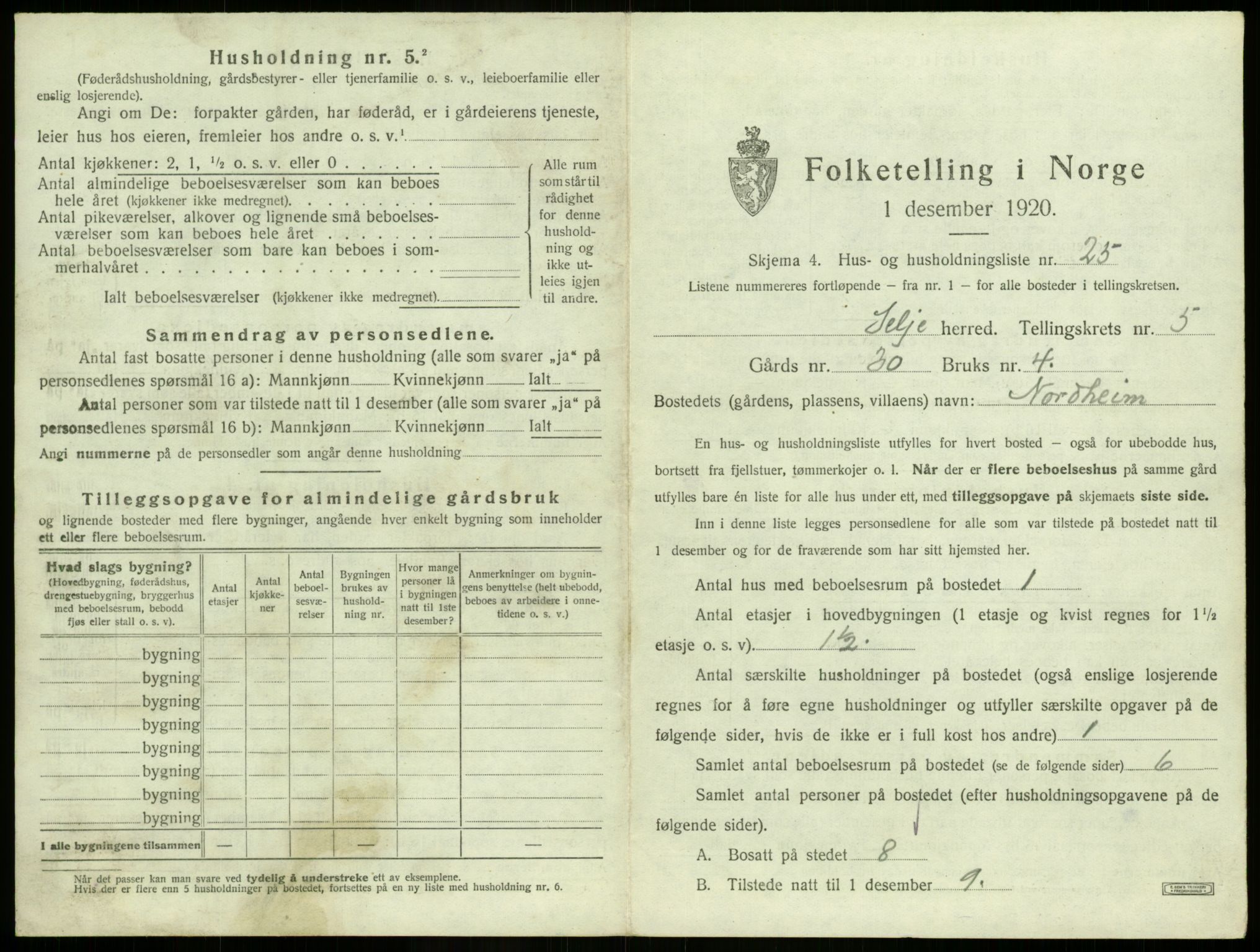 SAB, 1920 census for Selje, 1920, p. 403