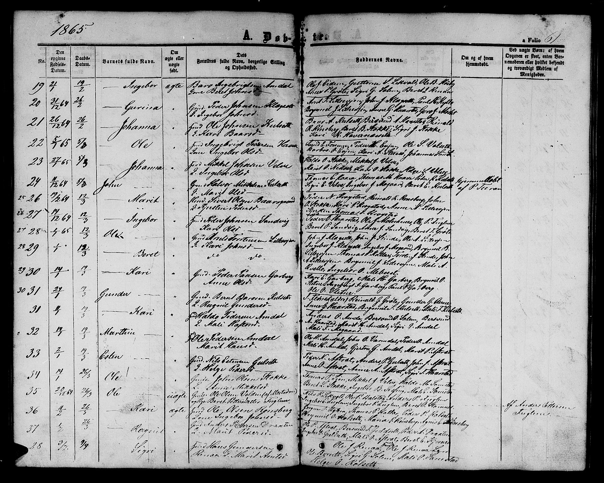 Ministerialprotokoller, klokkerbøker og fødselsregistre - Sør-Trøndelag, SAT/A-1456/695/L1155: Parish register (copy) no. 695C06, 1859-1868, p. 61