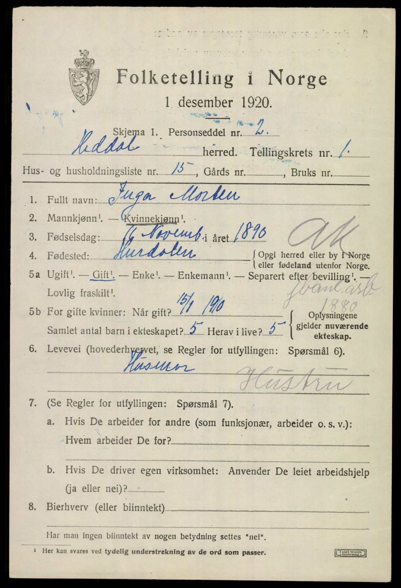 SAKO, 1920 census for Heddal, 1920, p. 1554