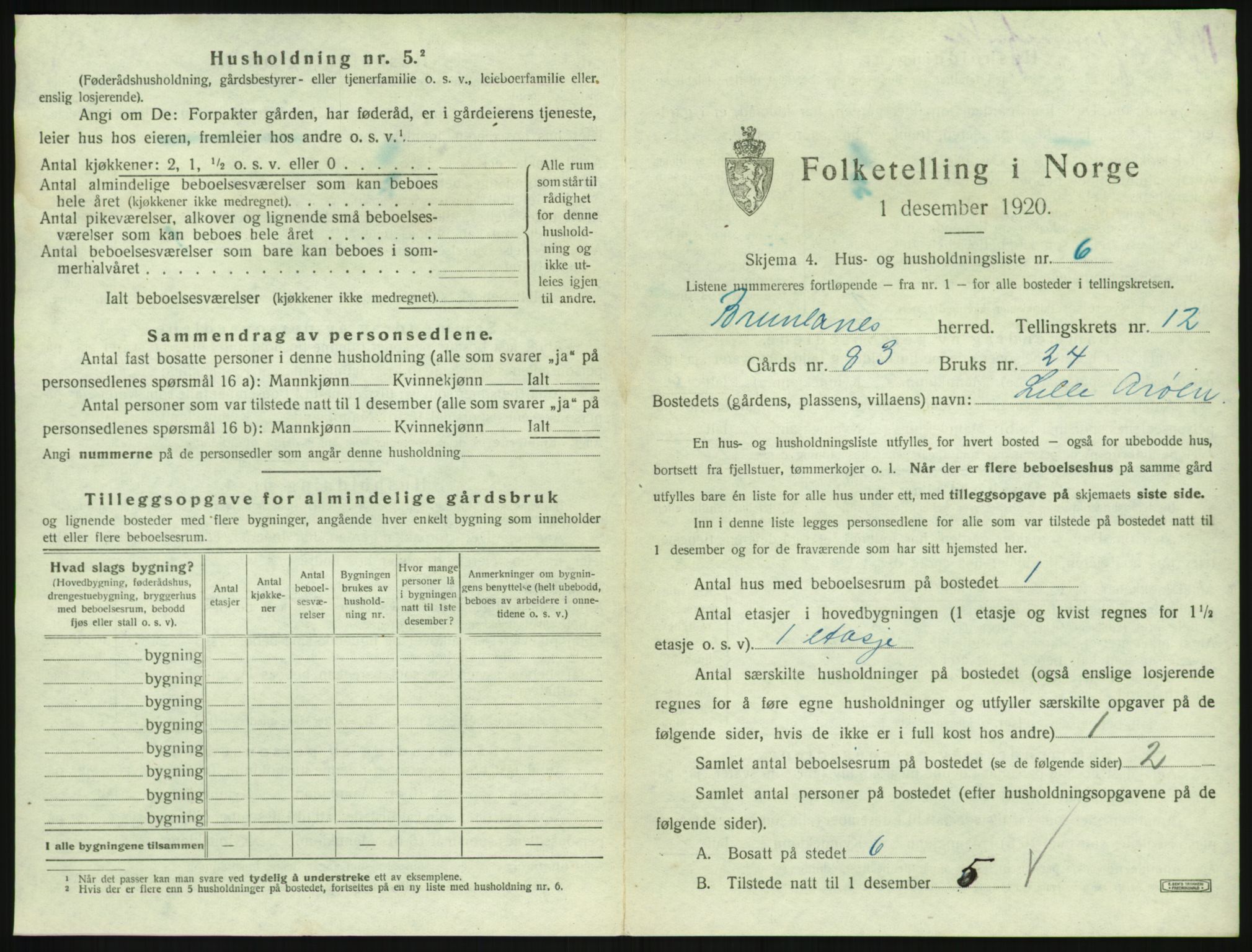 SAKO, 1920 census for Brunlanes, 1920, p. 1705
