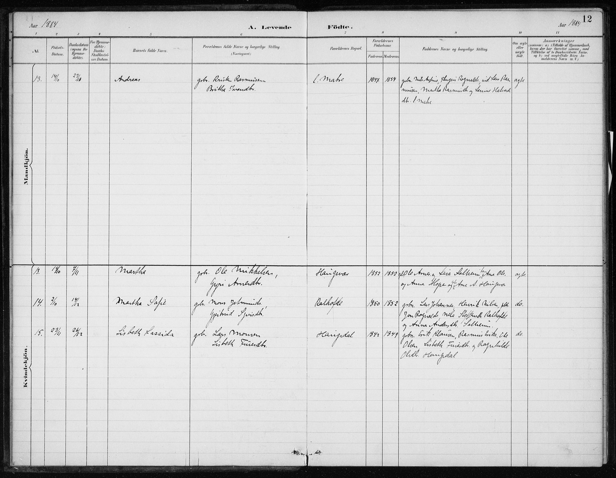 Masfjorden Sokneprestembete, AV/SAB-A-77001: Parish register (official) no. C  1, 1882-1896, p. 12