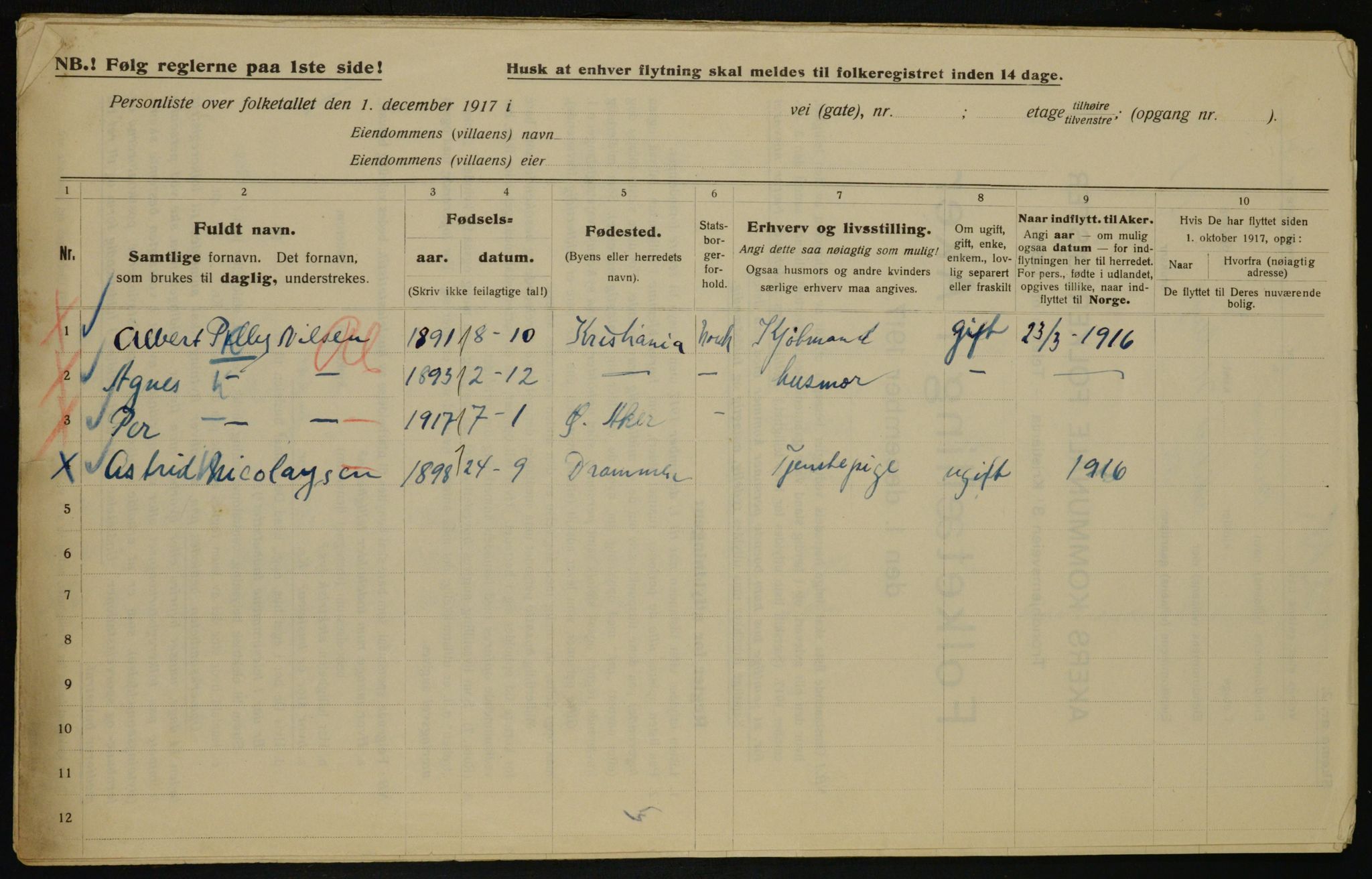 OBA, Municipal Census 1917 for Aker, 1917, p. 21647