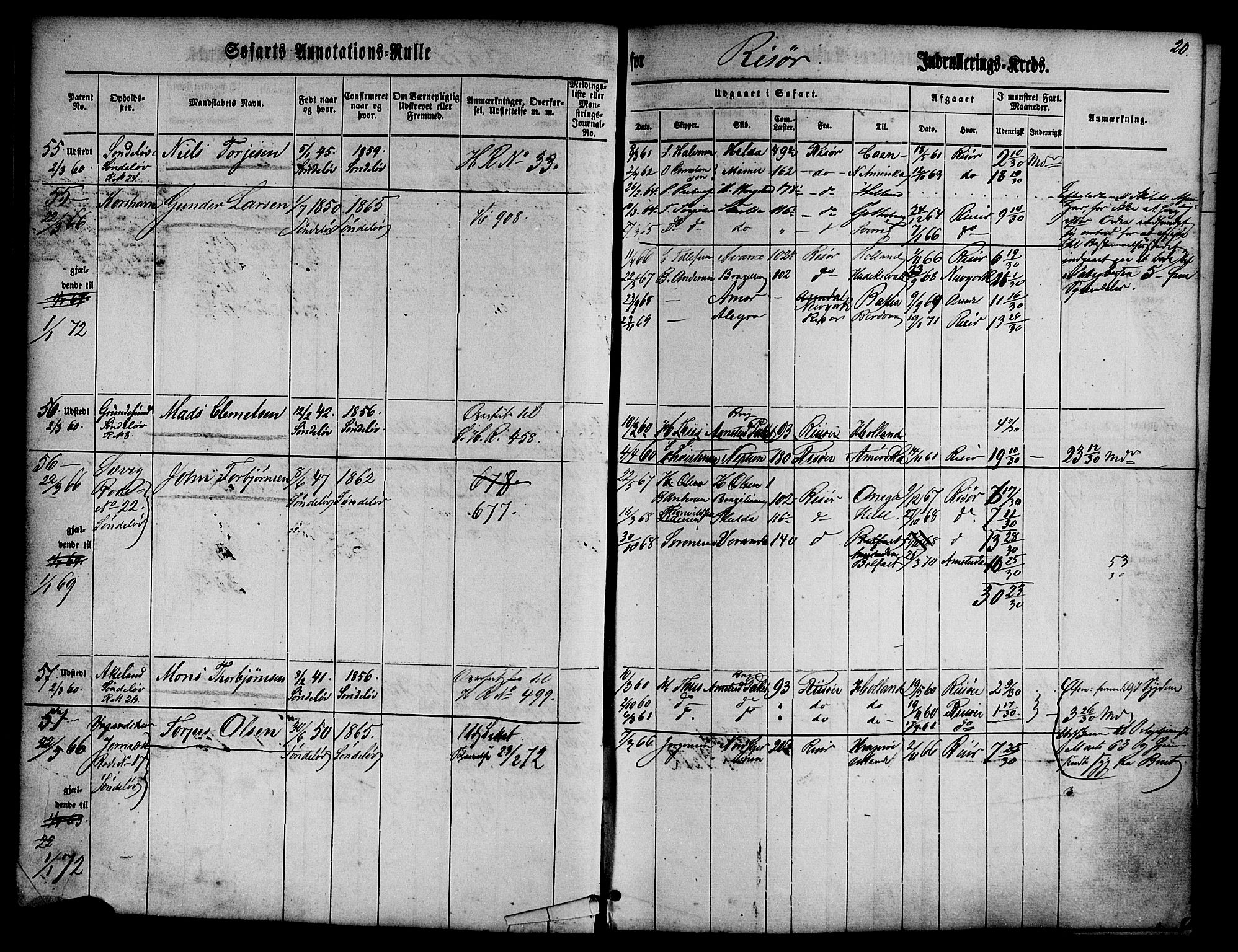 Risør mønstringskrets, SAK/2031-0010/F/Fa/L0001: Annotasjonsrulle nr 1-435 med register, D-1, 1860-1865, p. 37