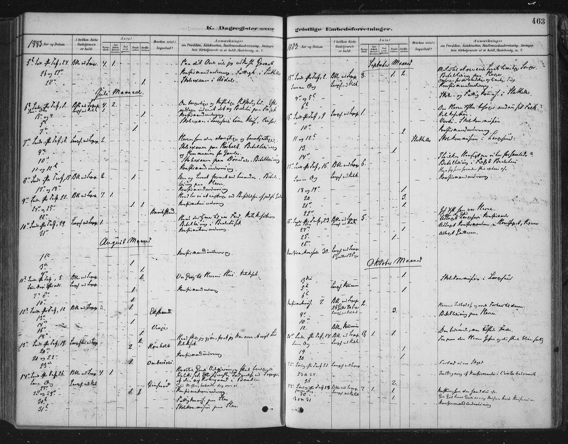Bamble kirkebøker, SAKO/A-253/F/Fa/L0007: Parish register (official) no. I 7, 1878-1888, p. 463