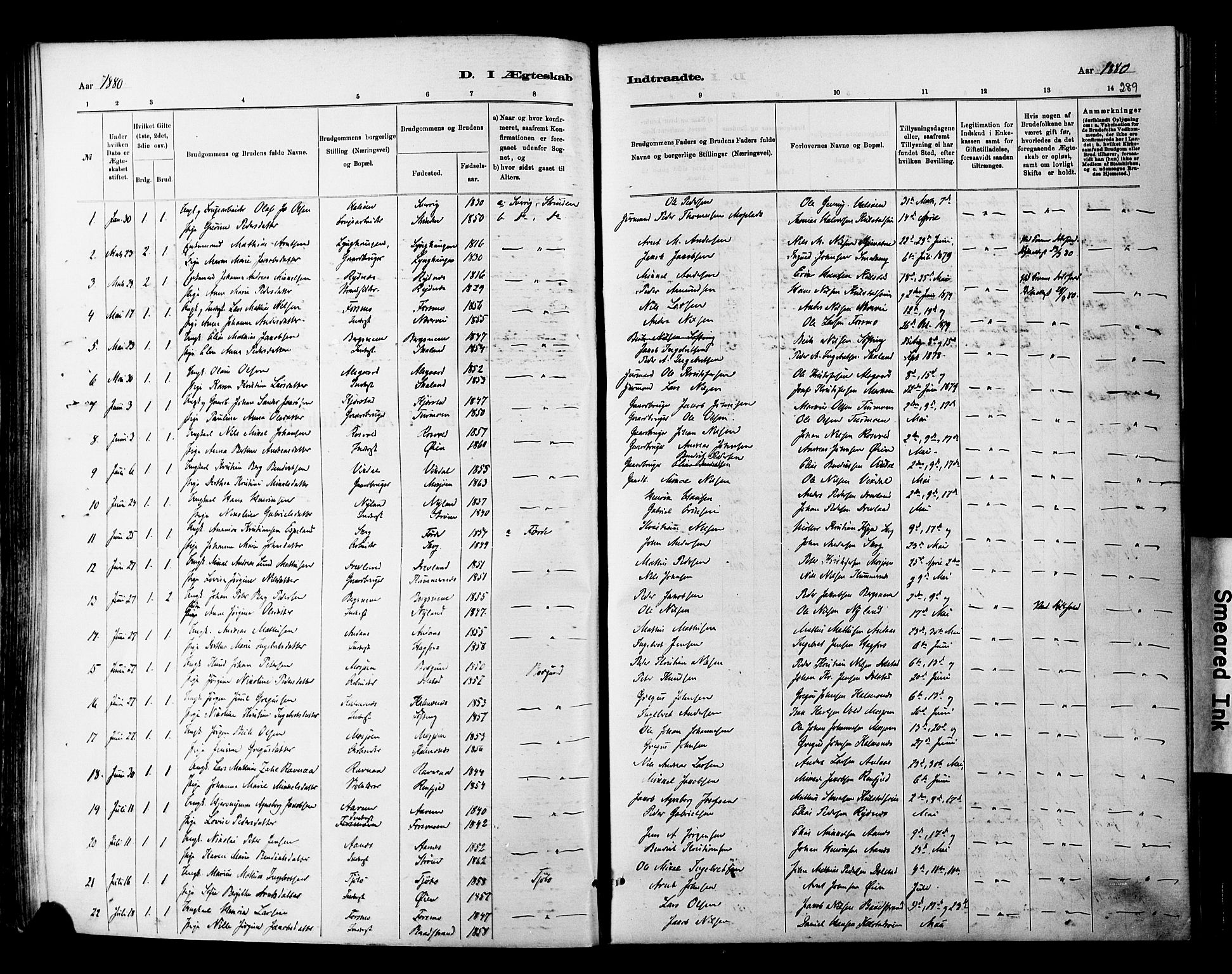 Ministerialprotokoller, klokkerbøker og fødselsregistre - Nordland, AV/SAT-A-1459/820/L0295: Parish register (official) no. 820A16, 1880-1896, p. 289