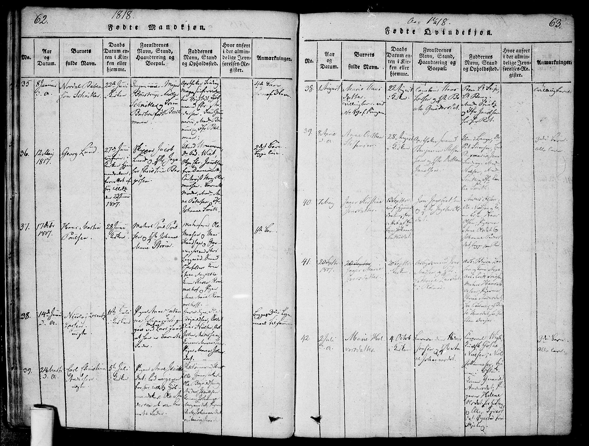Halden prestekontor Kirkebøker, SAO/A-10909/F/Fa/L0003: Parish register (official) no. I 3, 1815-1834, p. 62-63