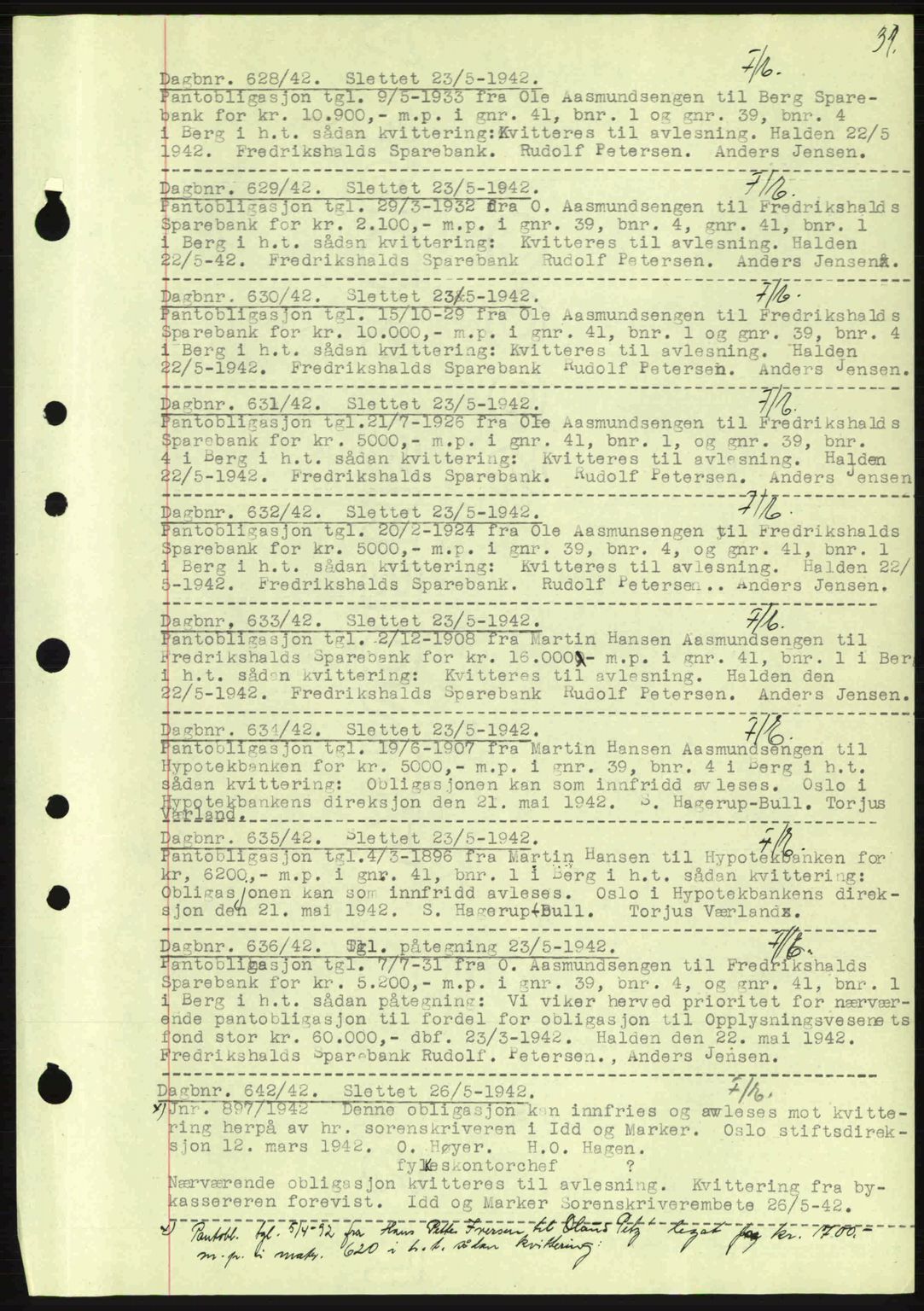 Idd og Marker sorenskriveri, AV/SAO-A-10283/G/Gb/Gbc/L0002: Mortgage book no. B4-9a, 1939-1945, Diary no: : 628/1942