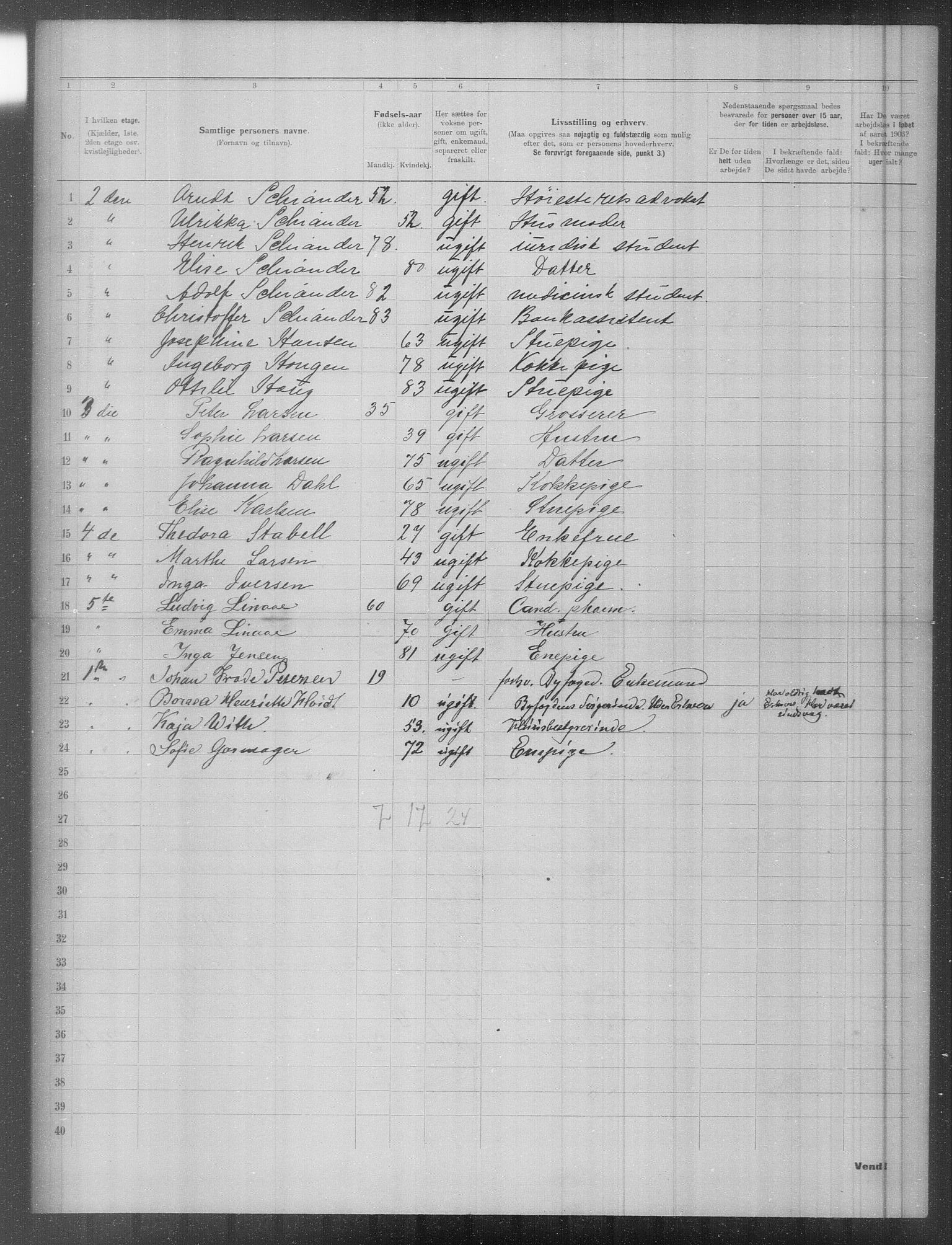 OBA, Municipal Census 1903 for Kristiania, 1903, p. 2172