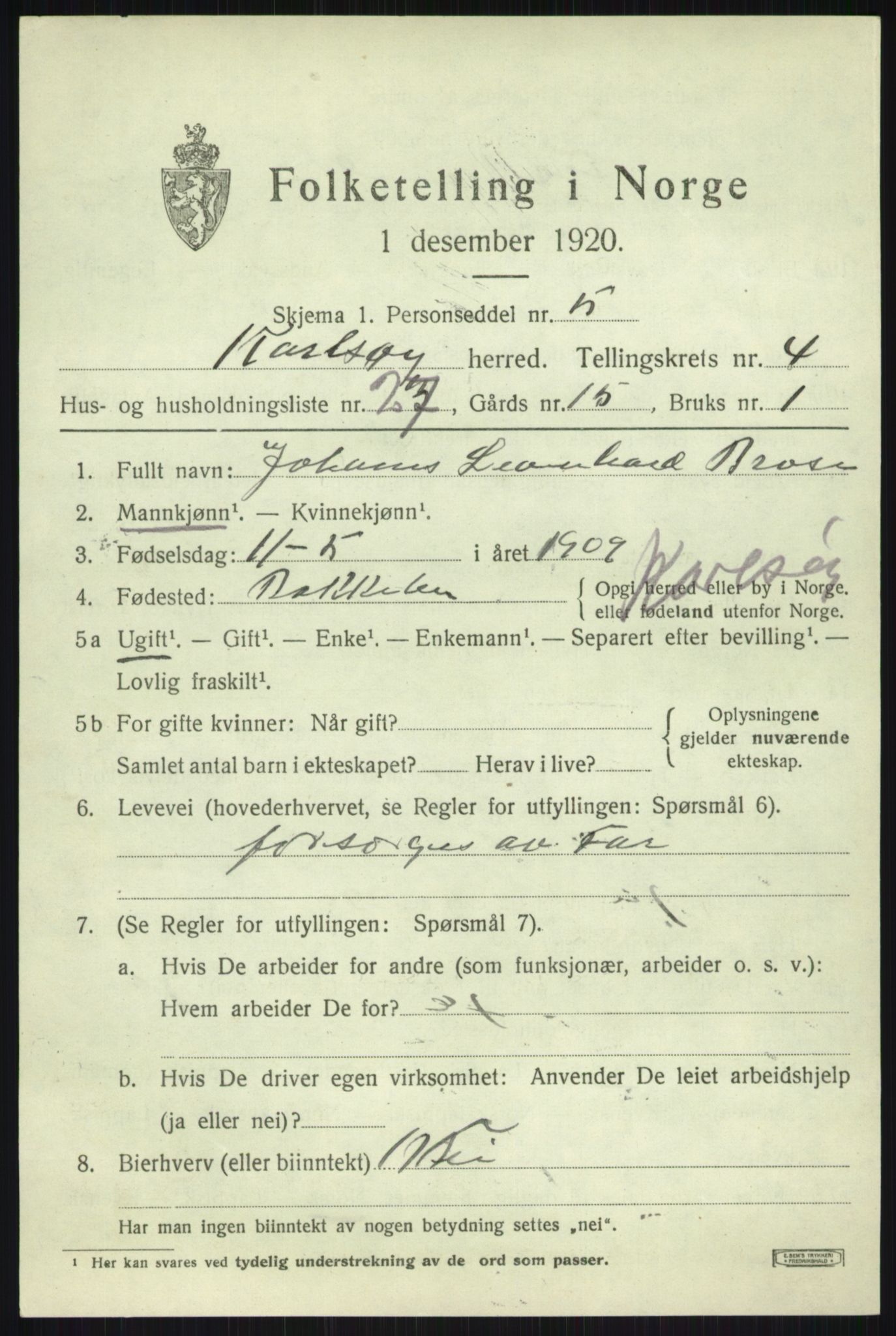 SATØ, 1920 census for Karlsøy, 1920, p. 2047