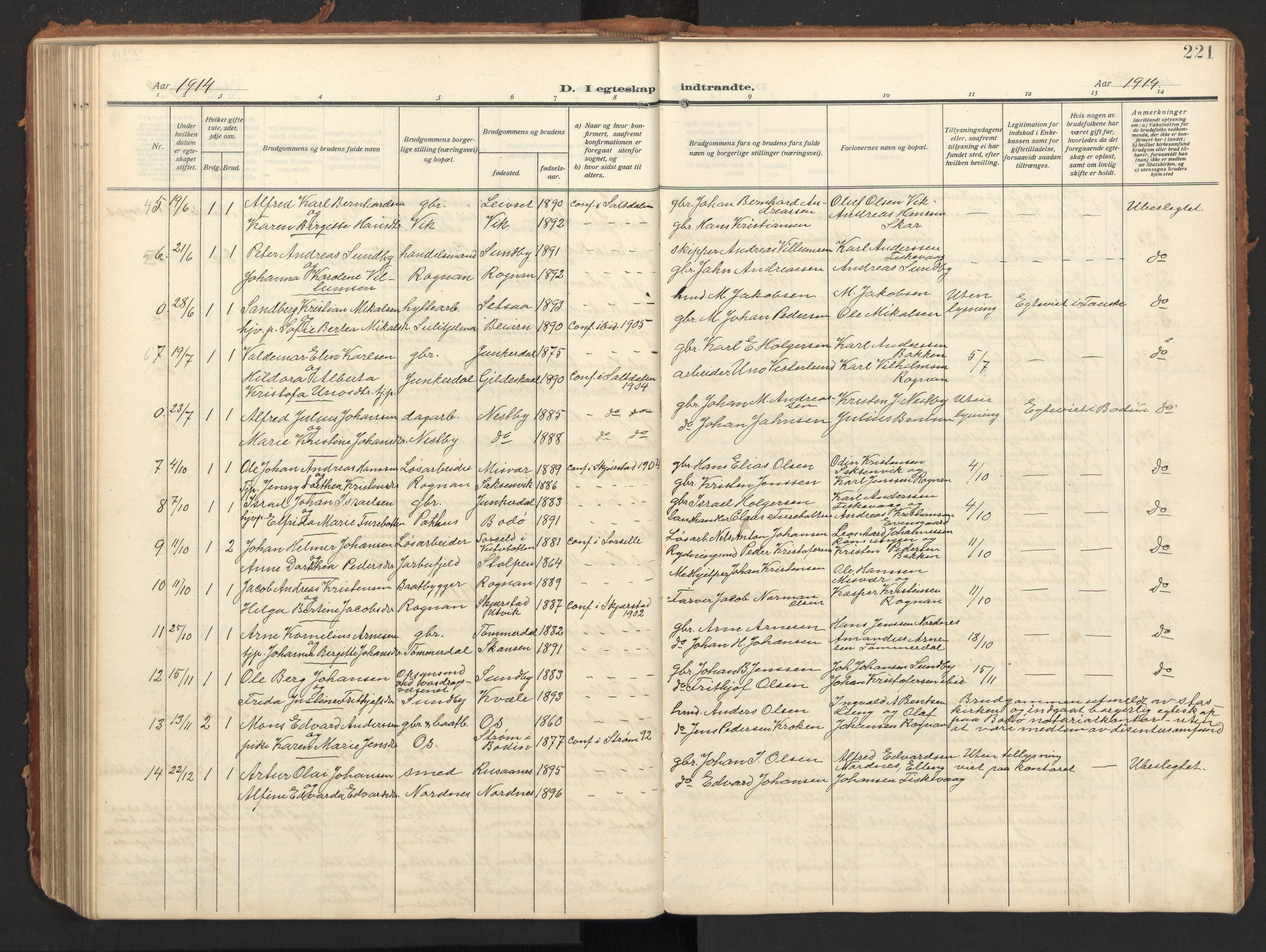 Ministerialprotokoller, klokkerbøker og fødselsregistre - Nordland, AV/SAT-A-1459/847/L0683: Parish register (copy) no. 847C11, 1908-1929, p. 221