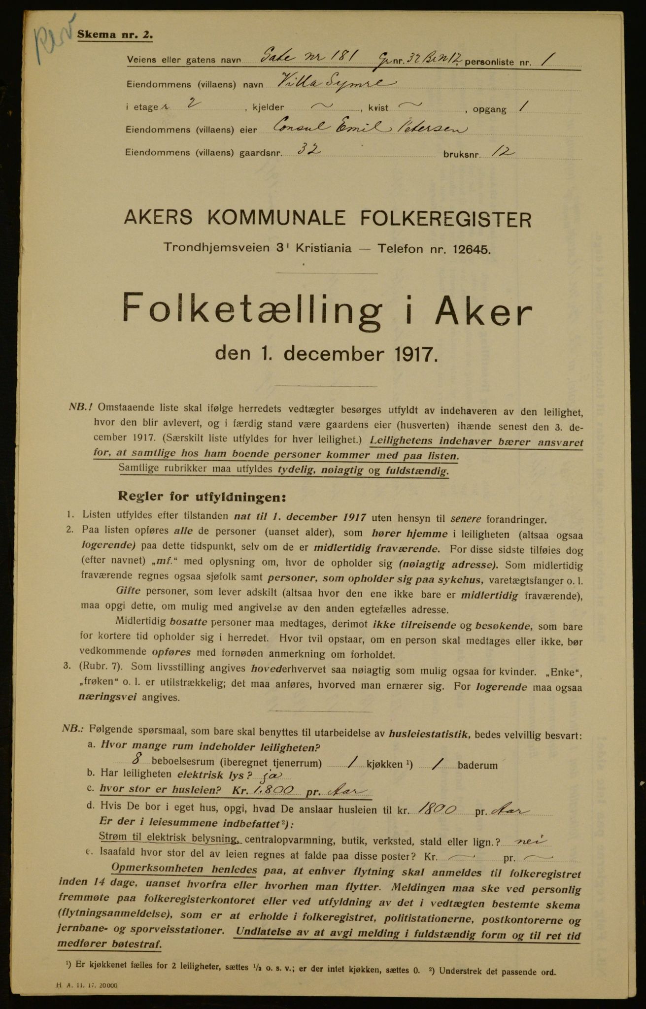 OBA, Municipal Census 1917 for Aker, 1917, p. 61