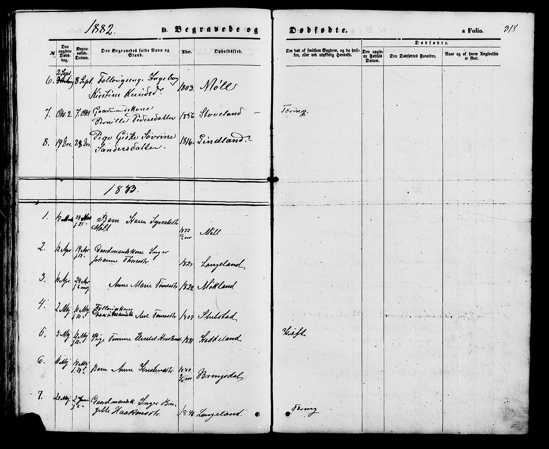 Holum sokneprestkontor, SAK/1111-0022/F/Fb/Fba/L0004: Parish register (copy) no. B 4, 1867-1890, p. 318