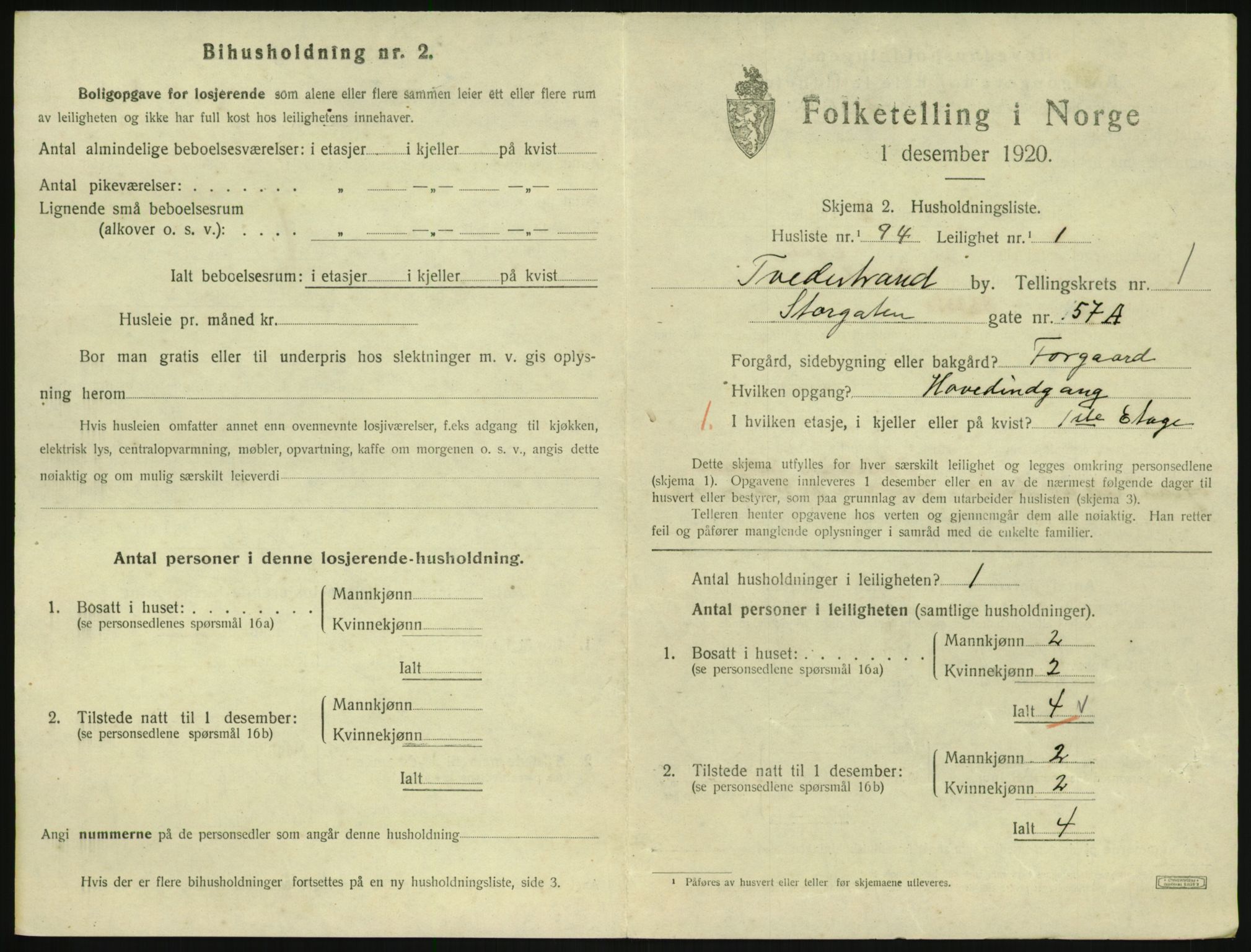 SAK, 1920 census for Tvedestrand, 1920, p. 875