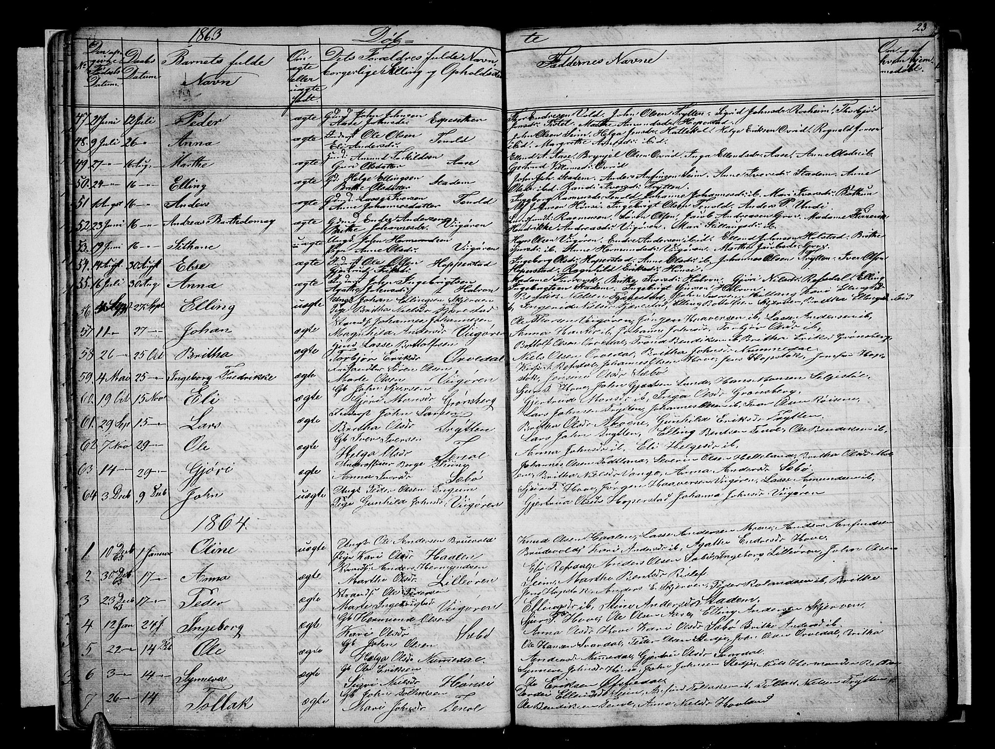 Vik sokneprestembete, AV/SAB-A-81501/H/Hab/Haba/L0002: Parish register (copy) no. A 2, 1856-1877, p. 23