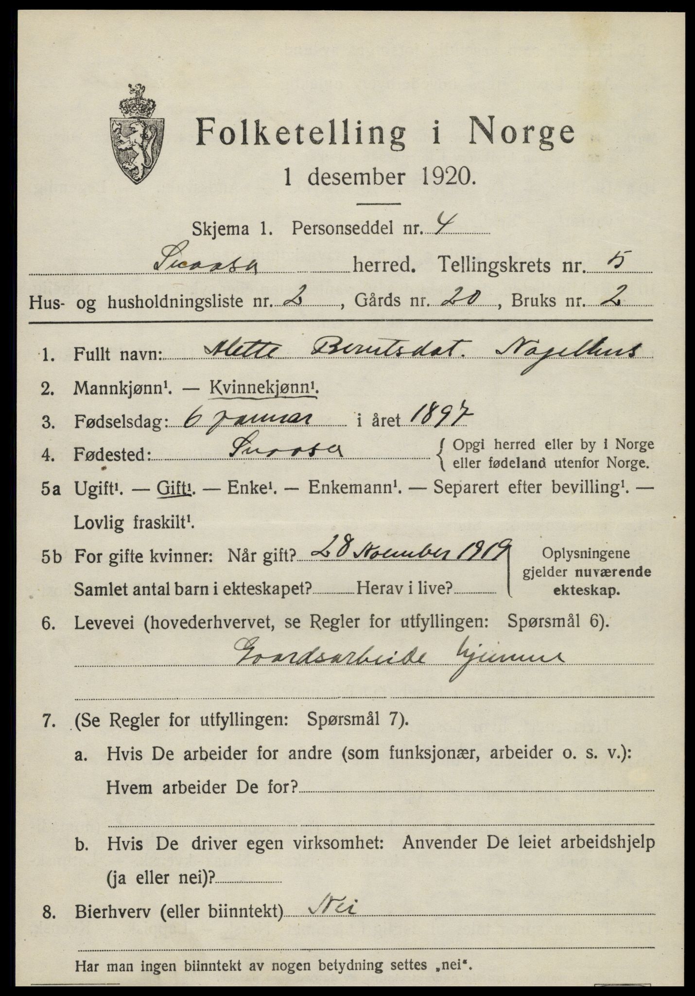 SAT, 1920 census for Snåsa, 1920, p. 2300