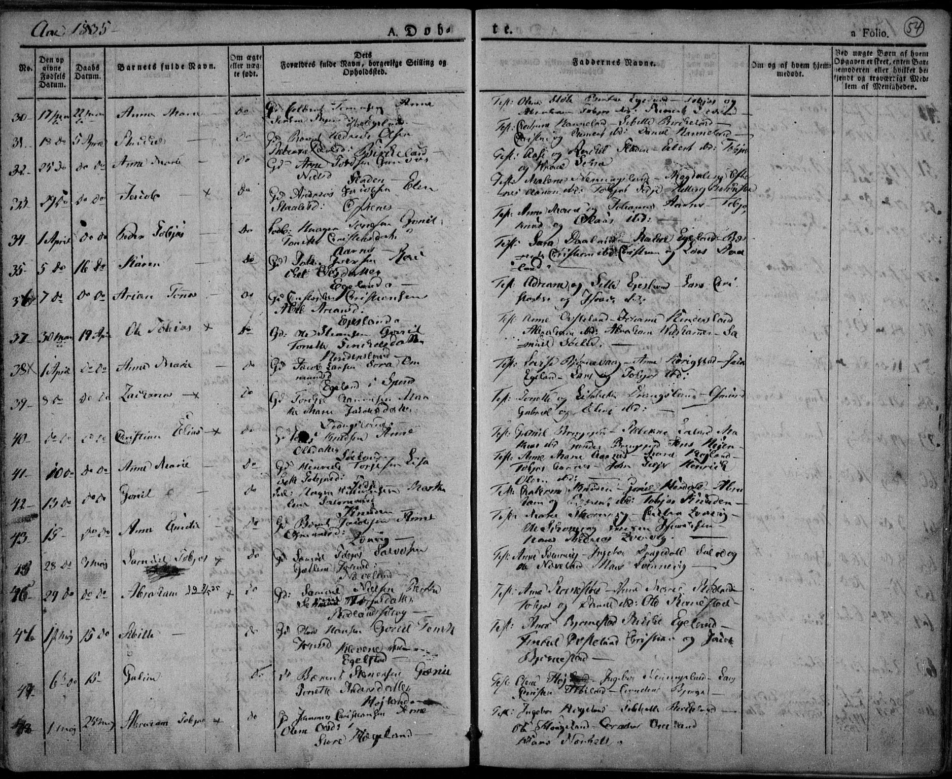 Lyngdal sokneprestkontor, AV/SAK-1111-0029/F/Fa/Fac/L0007: Parish register (official) no. A 7, 1825-1838, p. 54