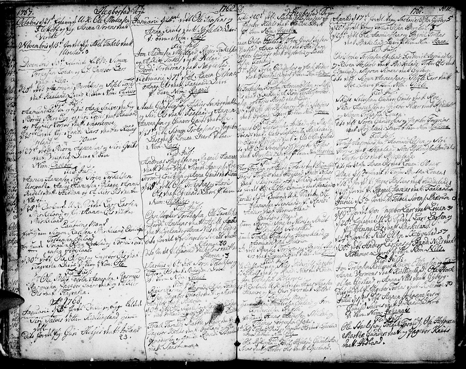 Hægebostad sokneprestkontor, SAK/1111-0024/F/Fa/Faa/L0001: Parish register (official) no. A 1 /1, 1760-1820, p. 11