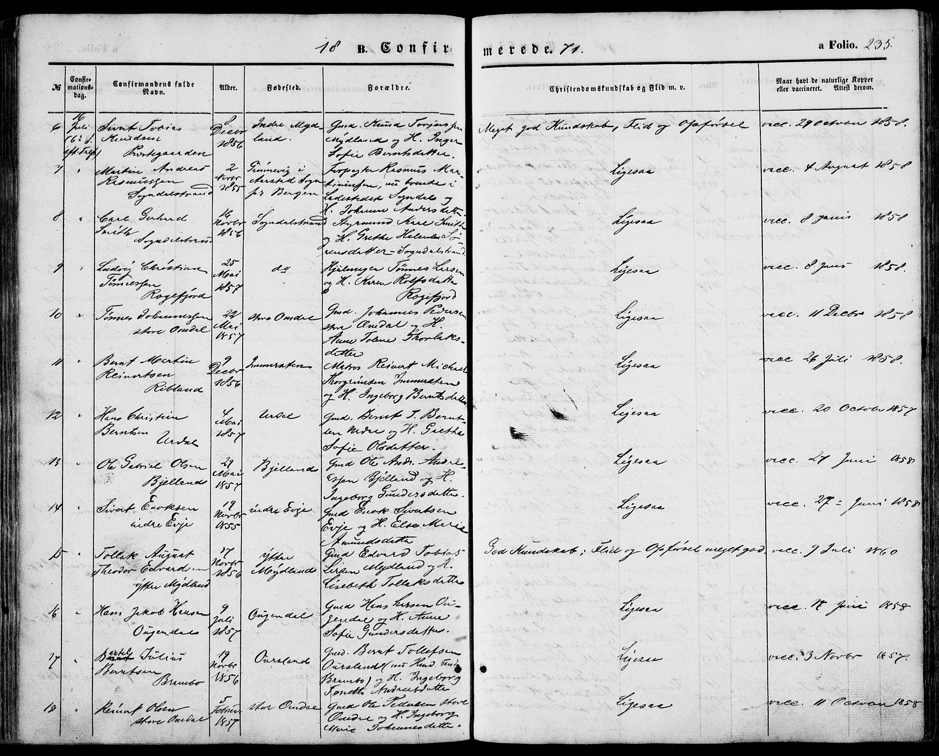 Sokndal sokneprestkontor, AV/SAST-A-101808: Parish register (official) no. A 9, 1857-1874, p. 235