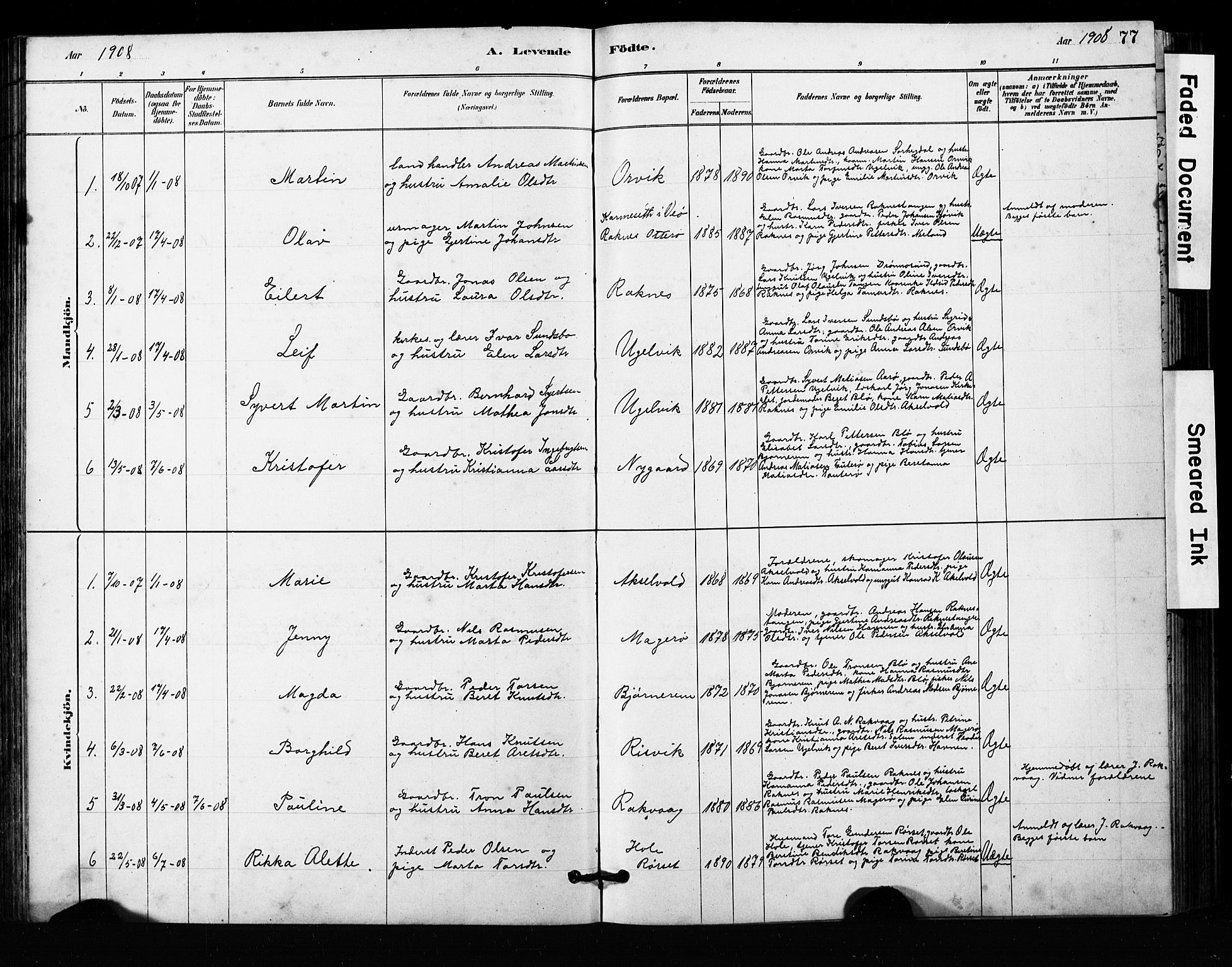 Ministerialprotokoller, klokkerbøker og fødselsregistre - Møre og Romsdal, SAT/A-1454/563/L0737: Parish register (copy) no. 563C01, 1878-1916, p. 77