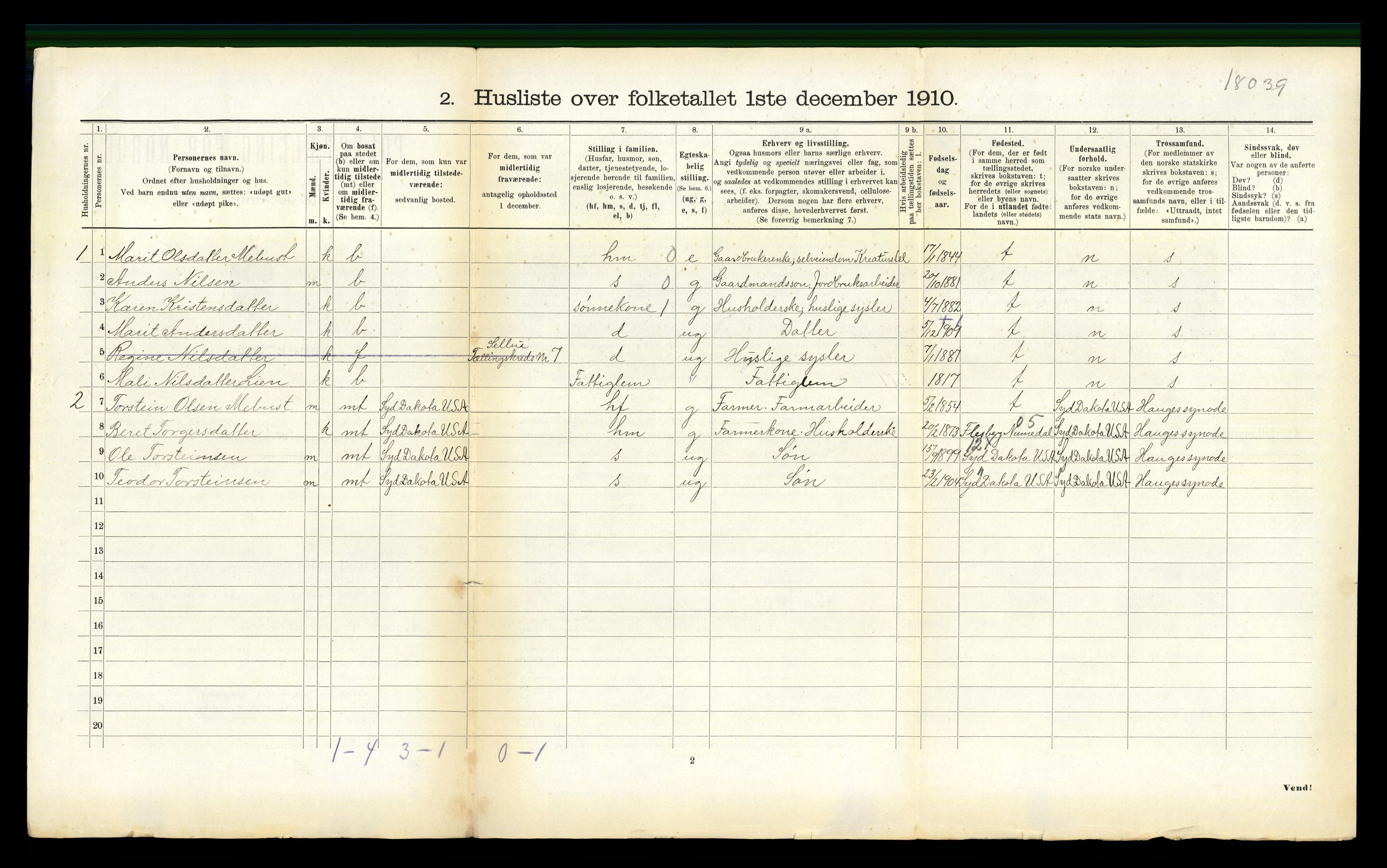 RA, 1910 census for Selbu, 1910, p. 999