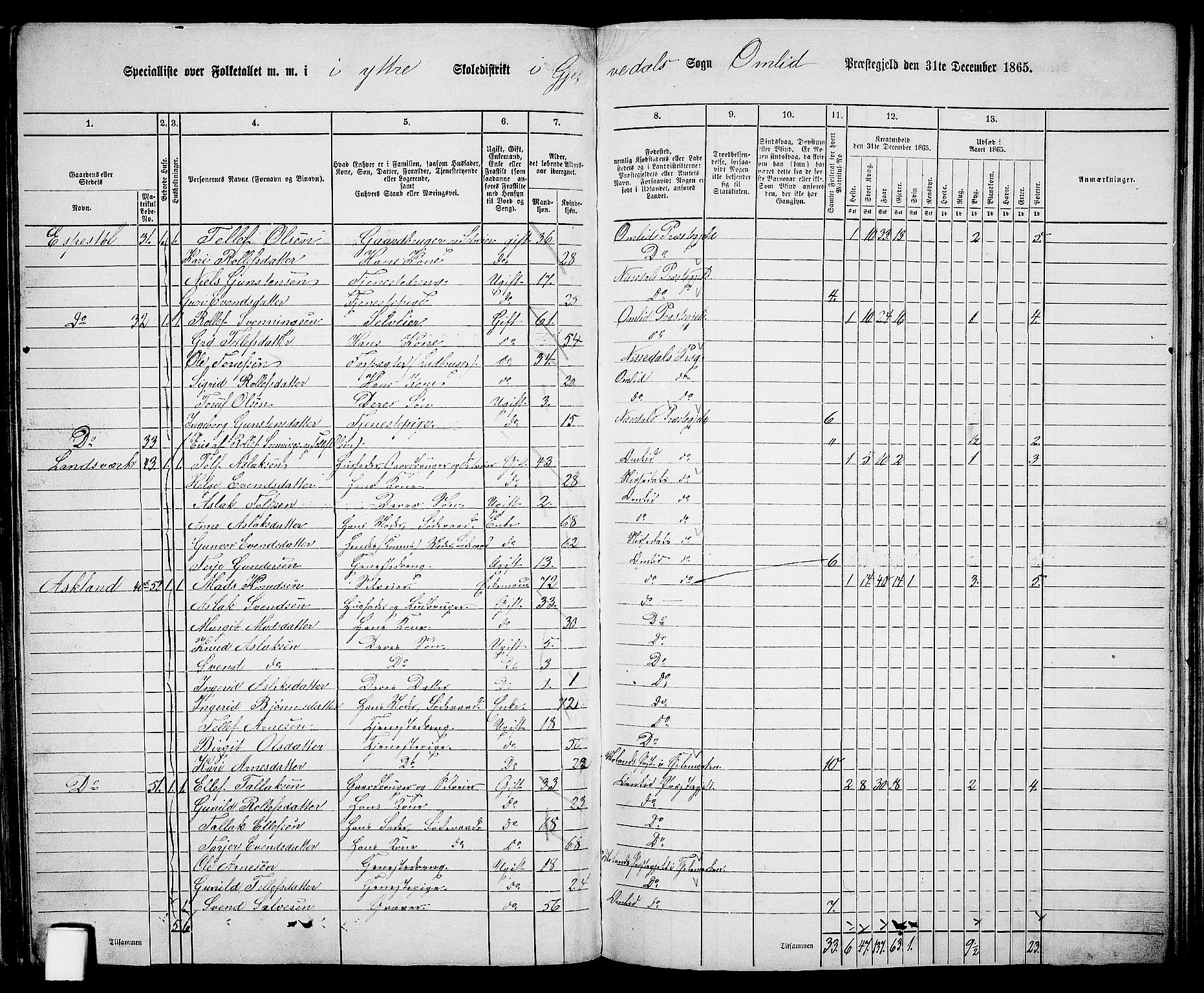 RA, 1865 census for Åmli, 1865, p. 65