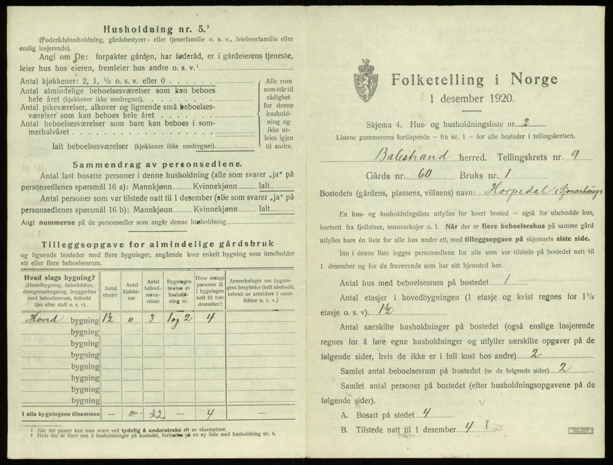 SAB, 1920 census for Balestrand, 1920, p. 567