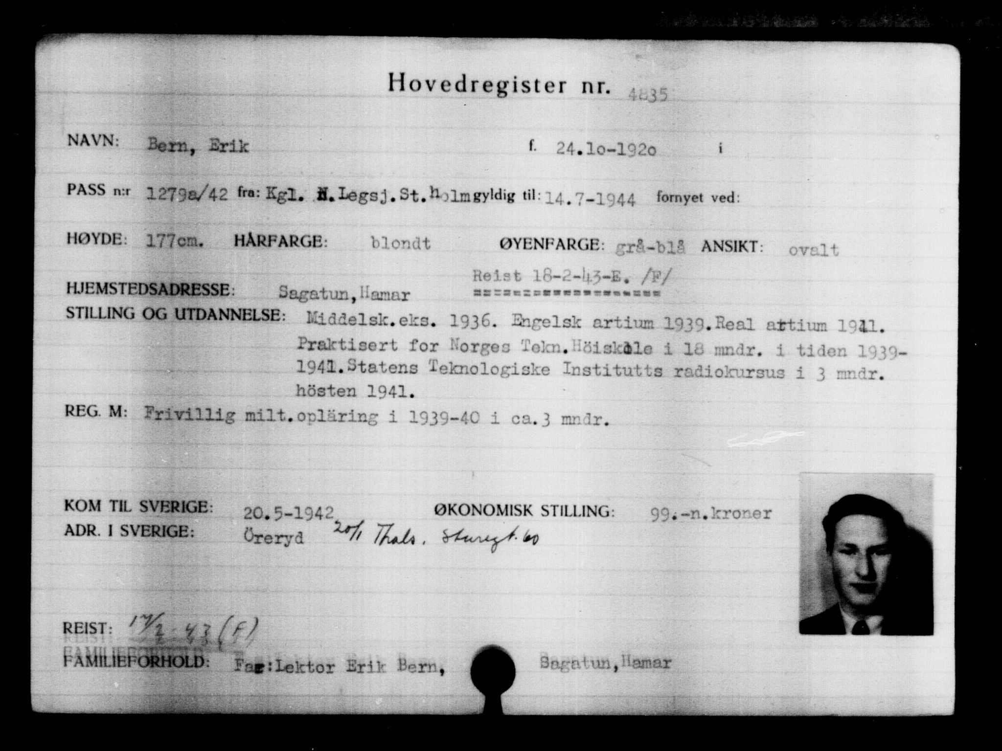 Den Kgl. Norske Legasjons Flyktningskontor, AV/RA-S-6753/V/Va/L0004: Kjesäterkartoteket.  Flyktningenr. 3496-6610, 1940-1945, p. 1587