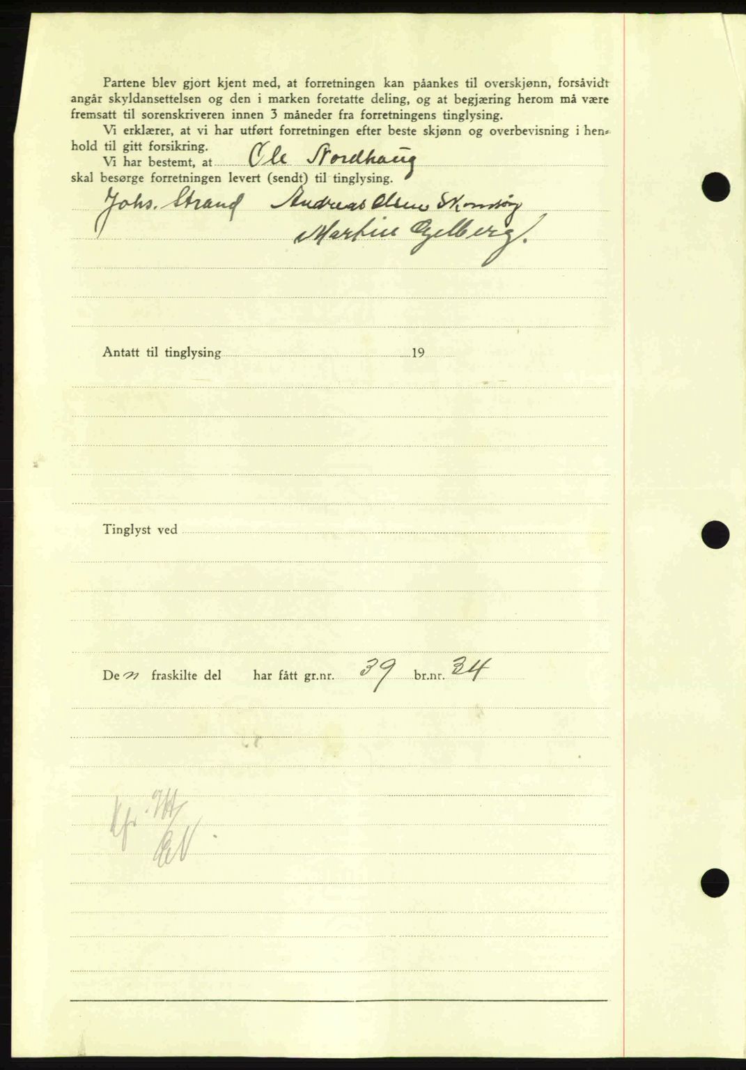 Nordmøre sorenskriveri, AV/SAT-A-4132/1/2/2Ca: Mortgage book no. A87, 1939-1940, Diary no: : 3494/1939