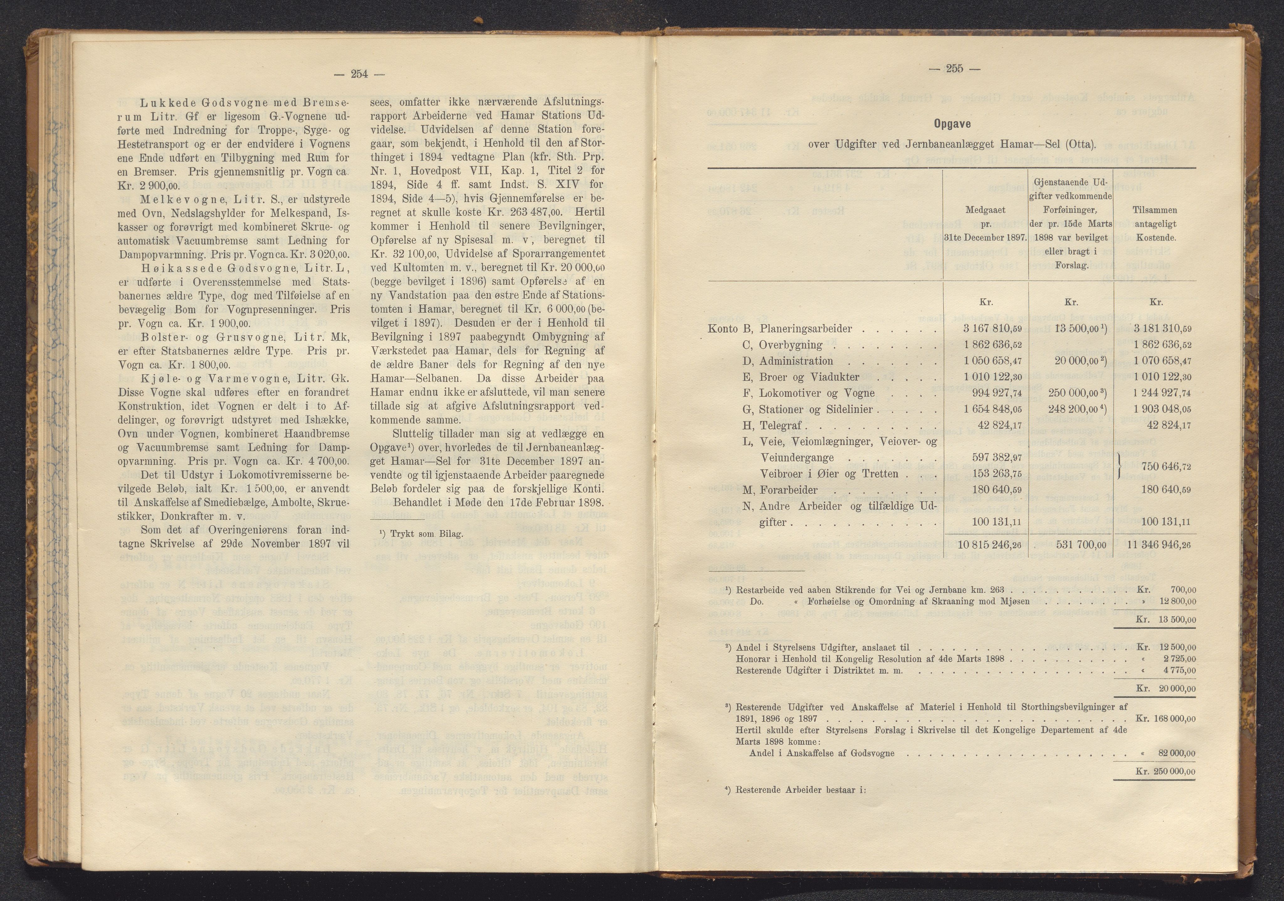Norges Statsbaner Bibliotek (NSB), AV/SAKO-A-355/E/Ea/L0161/0006: Jernbanedrift (656.2) / Dovrebanen. Avslutningsrapport for jernbaneanlegg Hamar - Sel, 1898, p. 254-255
