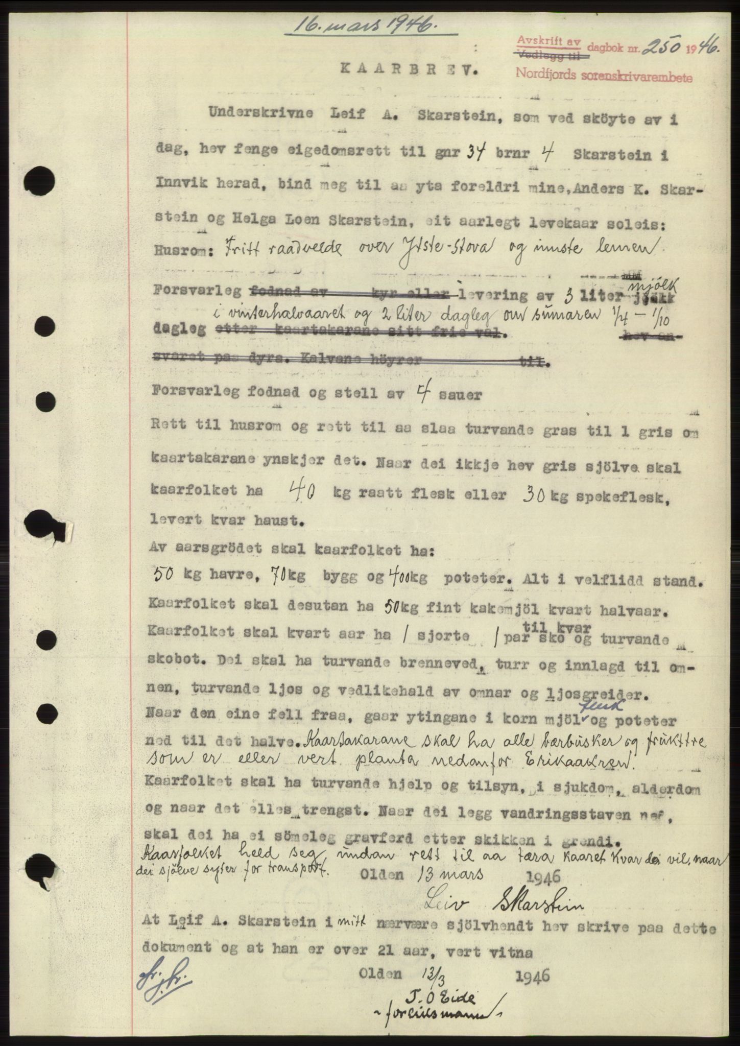 Nordfjord sorenskriveri, SAB/A-2801/02/02b/02bk/L0005: Mortgage book no. B7-8, 1946-1947, Diary no: : 250/1946