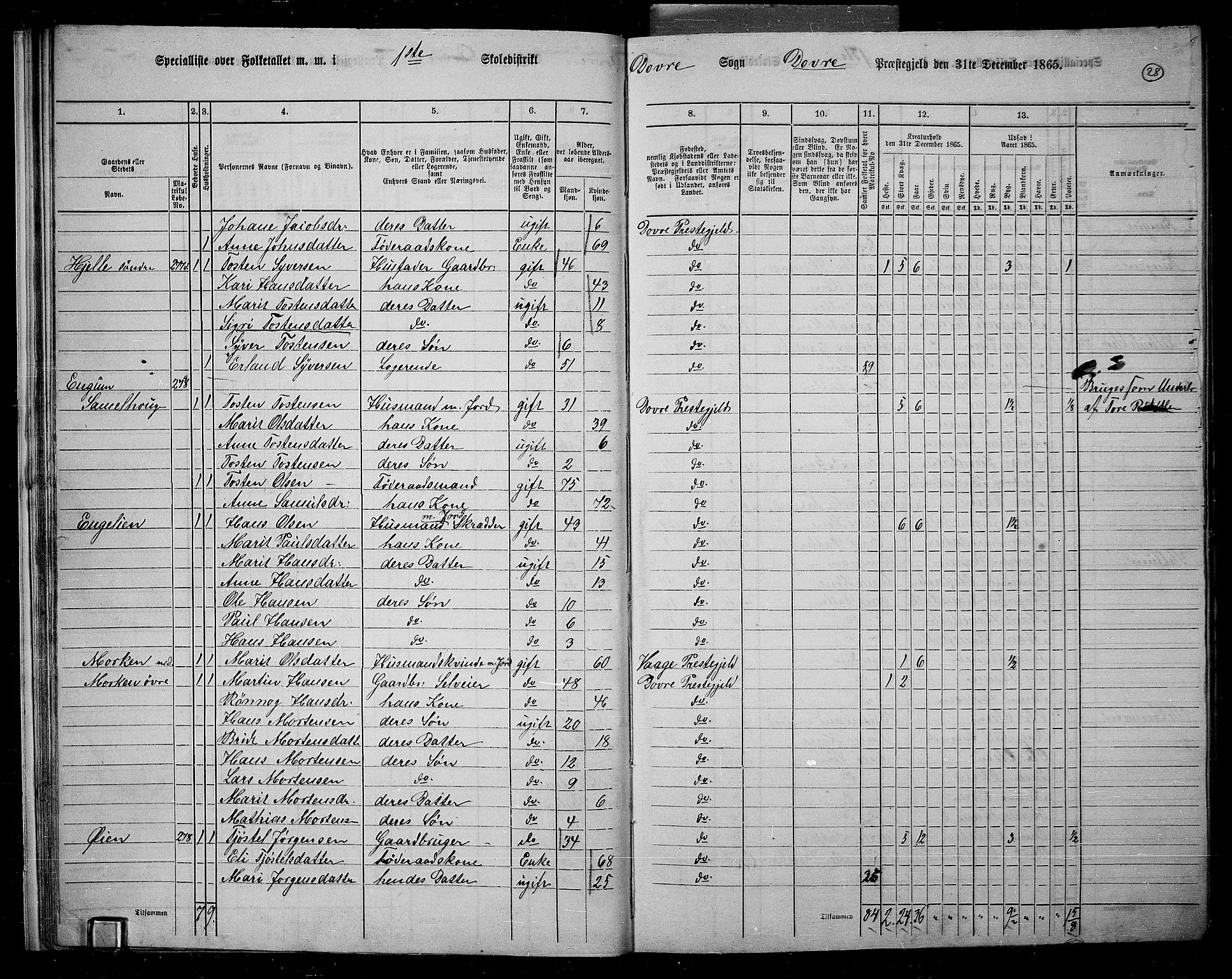 RA, 1865 census for Dovre, 1865, p. 29