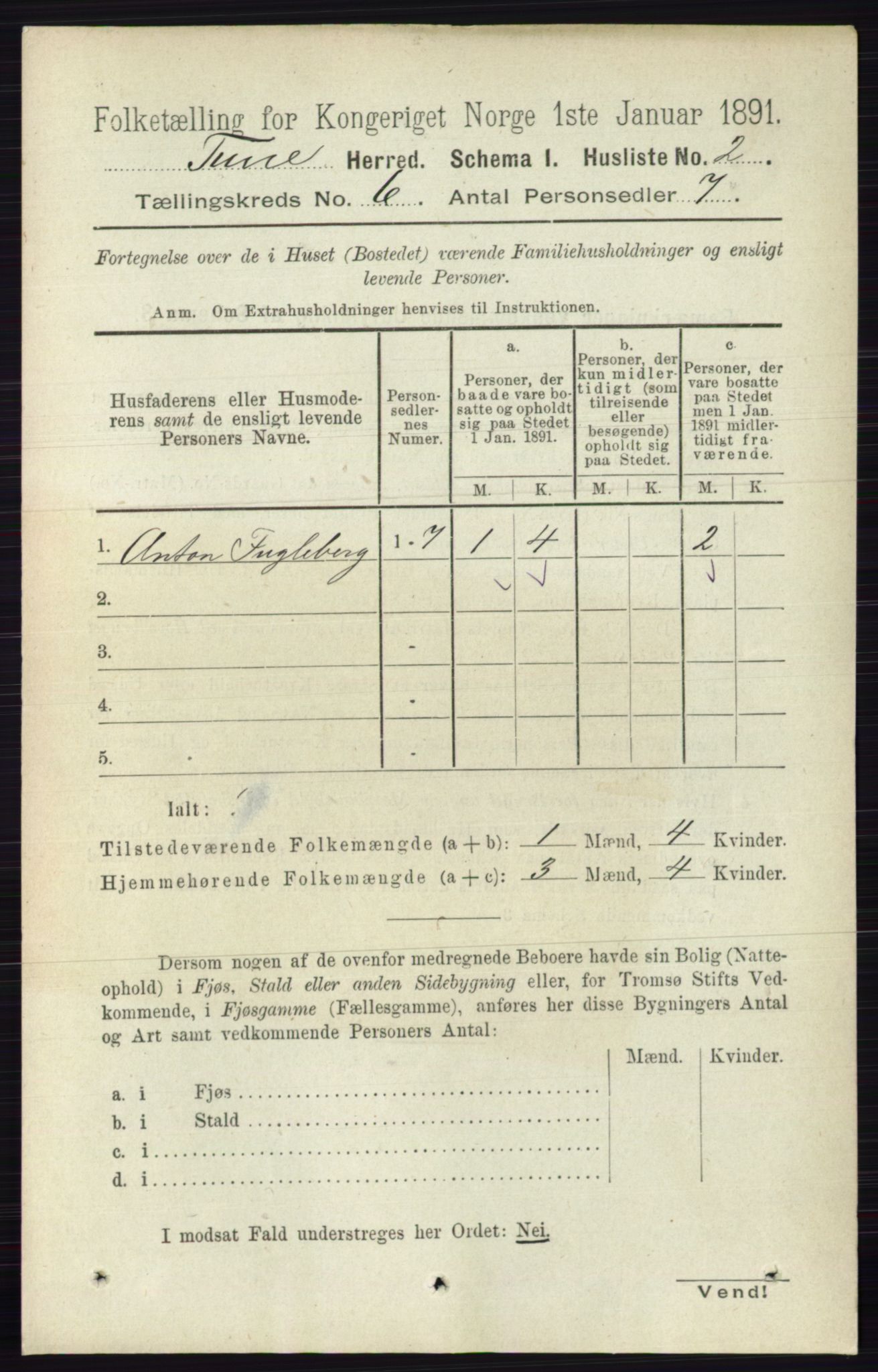 RA, 1891 census for 0130 Tune, 1891, p. 3950