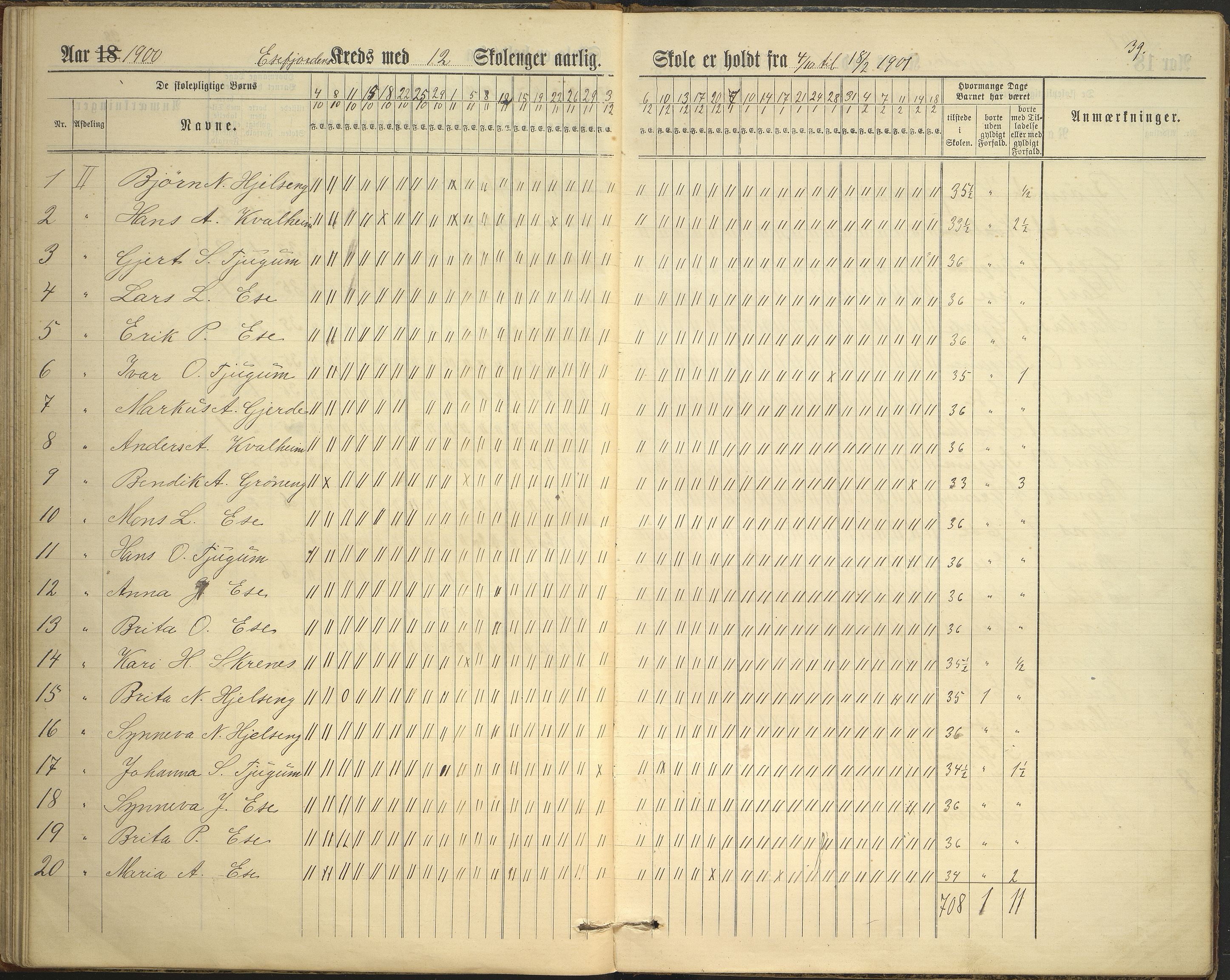 Balestrand kommune. Grøneng skule/Esefjorden skulekrins, VLFK/K-14180.520.07/543/L0001: dagbok for Esefjorden skulekrins, 1882-1905, p. 39