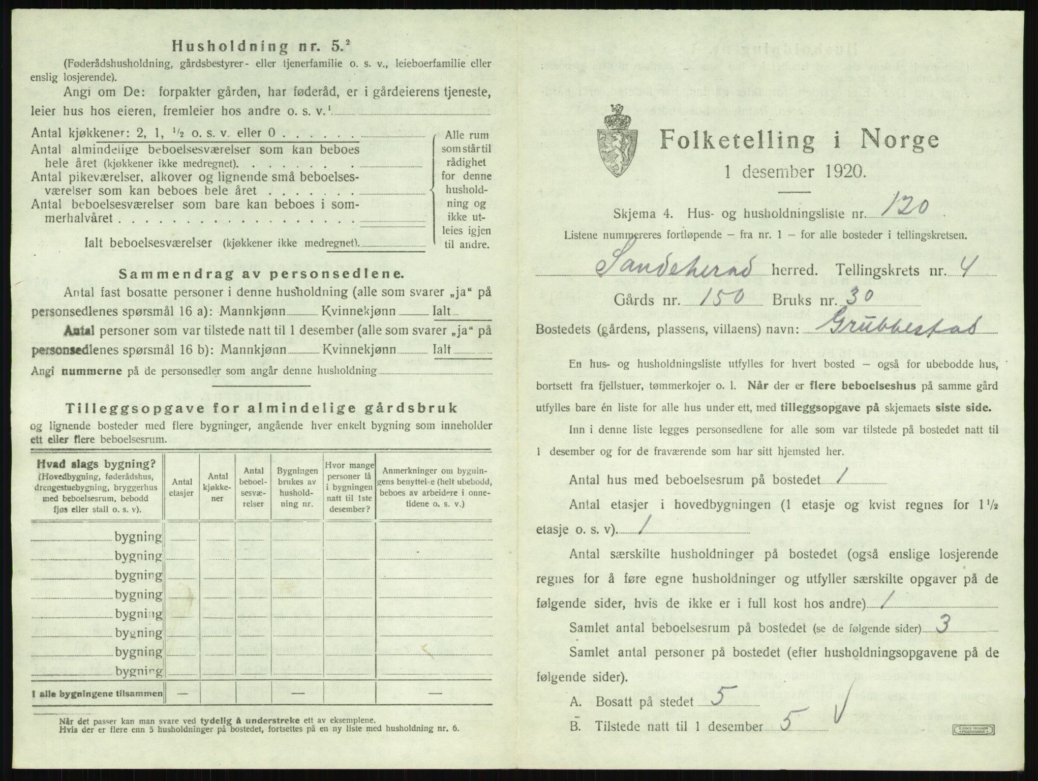 SAKO, 1920 census for Sandeherred, 1920, p. 872