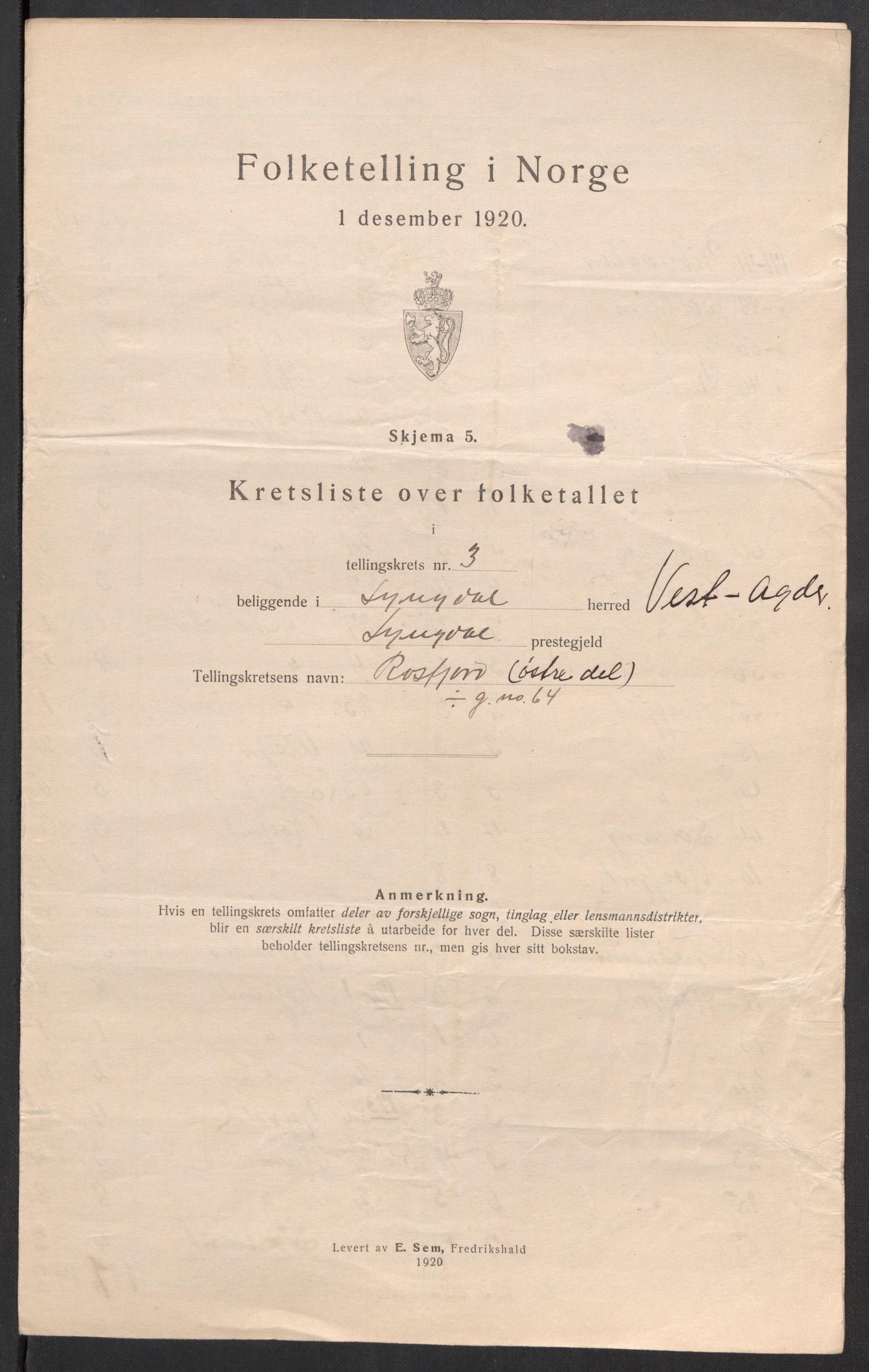 SAK, 1920 census for Lyngdal, 1920, p. 12