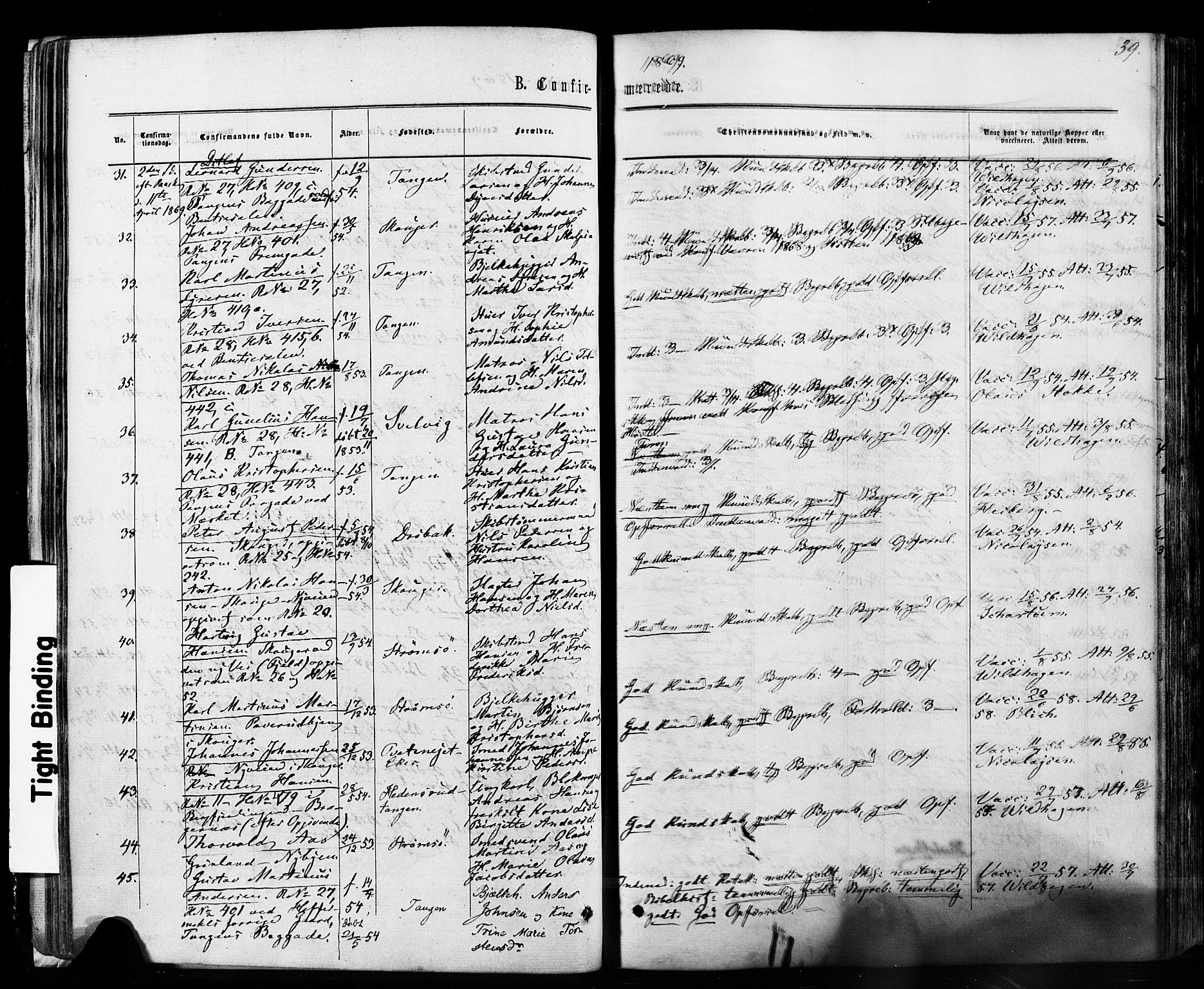 Strømsø kirkebøker, AV/SAKO-A-246/F/Fa/L0018: Parish register (official) no. I 18, 1865-1878, p. 39